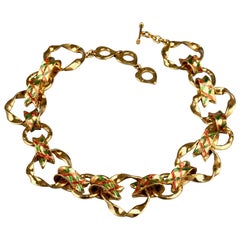 Vintage YVES SAINT LAURENT Ysl Harlequin Enamel Twisted Hoop Link Necklace