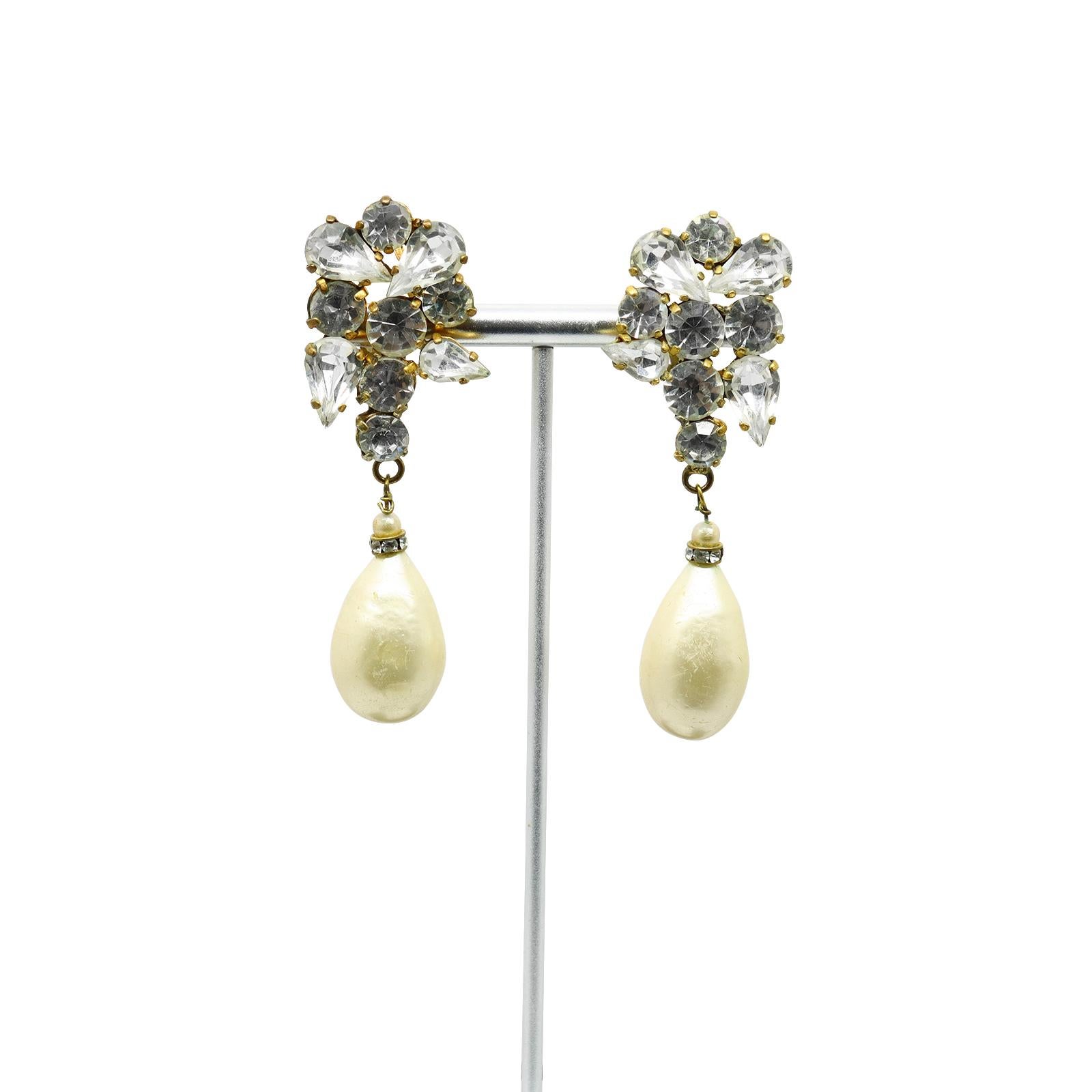 Women's or Men's Vintage Yves Saint Laurent YSL Haute Couture Gold Pearl Earrings Circa 1980s For Sale