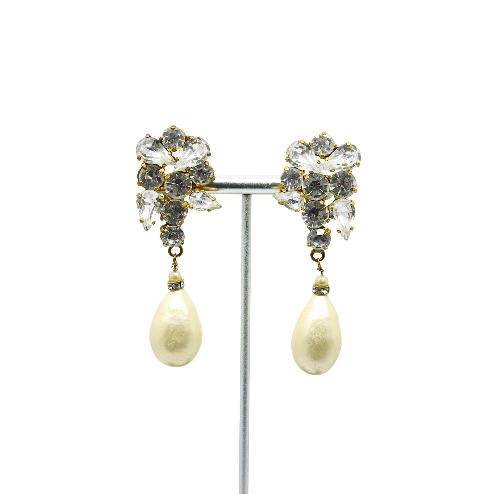 Vintage Yves Saint Laurent YSL Haute Couture Gold Pearl Earrings Circa 1980s For Sale 1