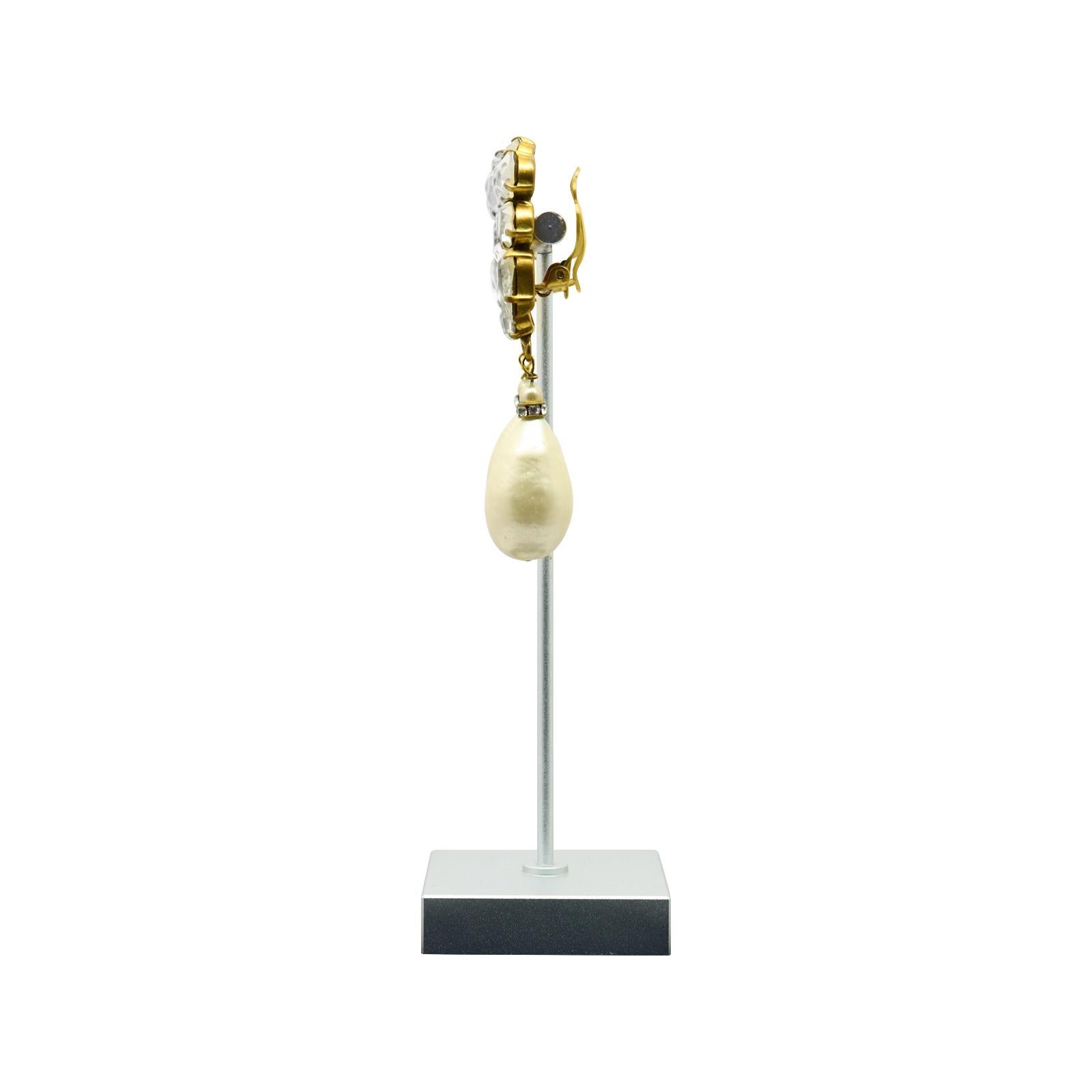 Vintage Yves Saint Laurent YSL Haute Couture Gold Pearl Earrings Circa 1980s For Sale 2