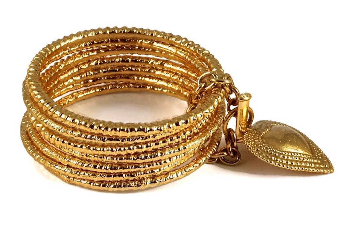 Women's Vintage YVES SAINT LAURENT Ysl Heart Charm Stack Bangles Cuff Bracelet