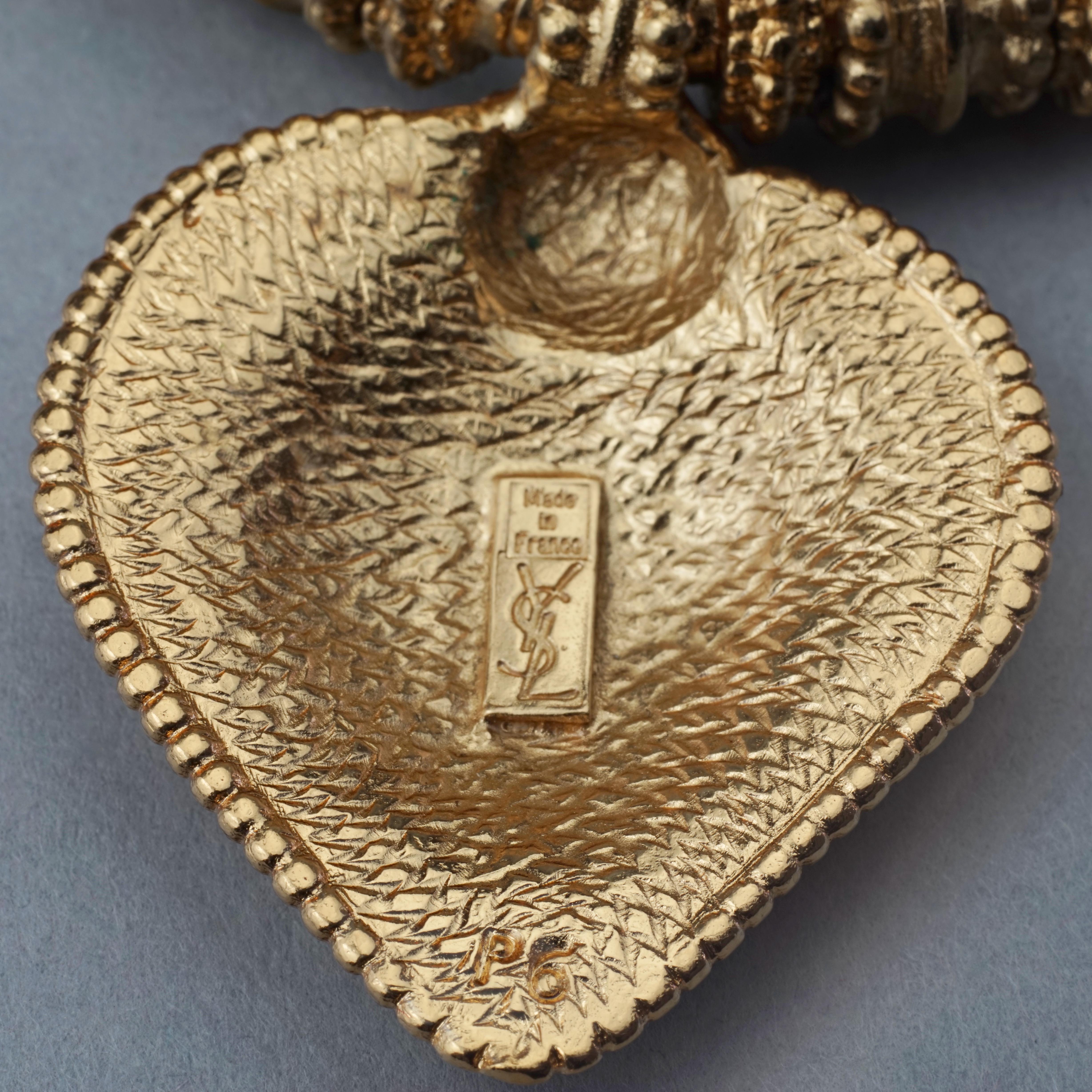 Vintage YVES SAINT LAURENT Ysl Heart Ethnic Link Necklace For Sale 5