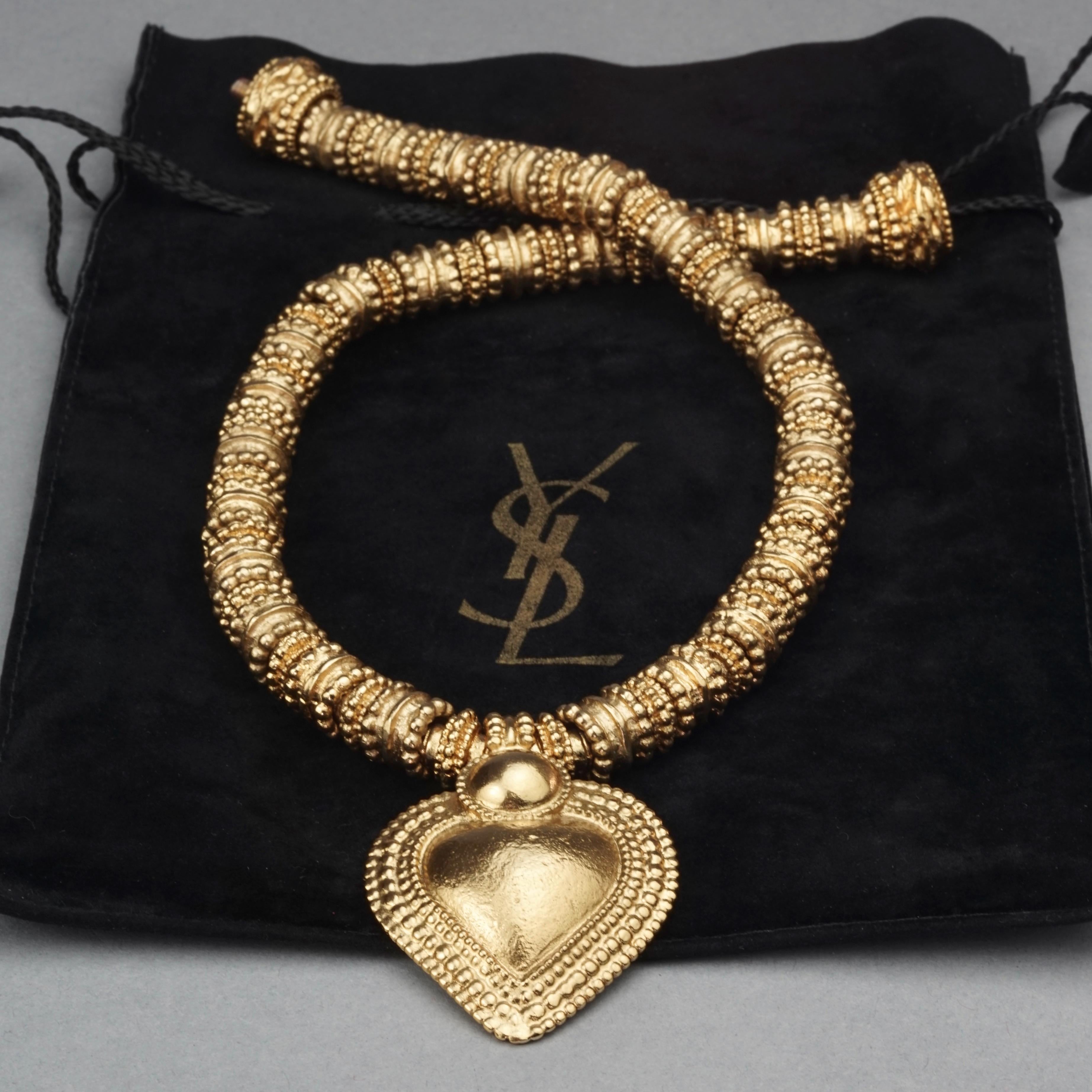 Women's Vintage YVES SAINT LAURENT Ysl Heart Ethnic Link Necklace For Sale