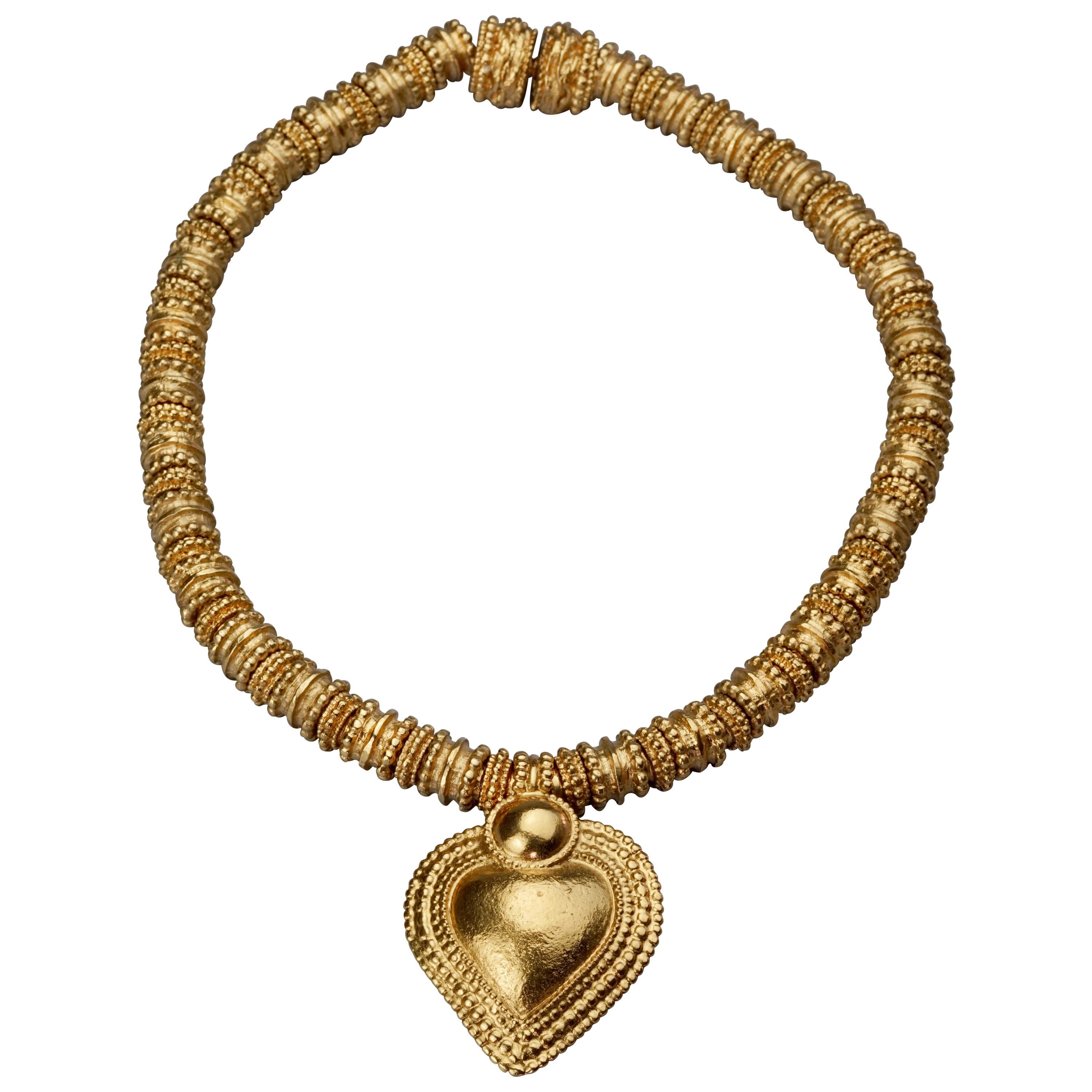 Vintage YVES SAINT LAURENT Ysl Heart Ethnic Link Necklace For Sale