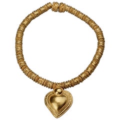 Vintage YVES SAINT LAURENT Ysl Heart Ethnic Link Necklace