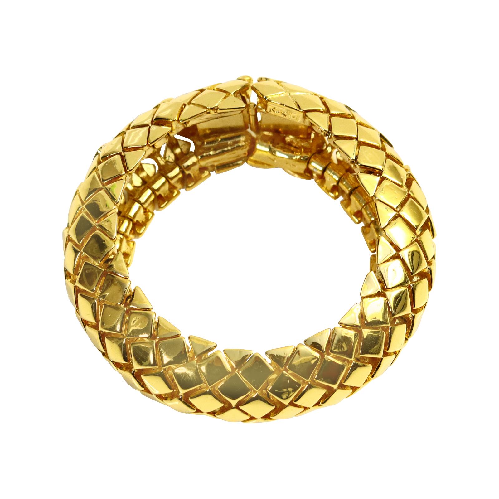 Artist Vintage Yves Saint Laurent YSL Heavy Gold Quilted Bracelet Circa 1980s