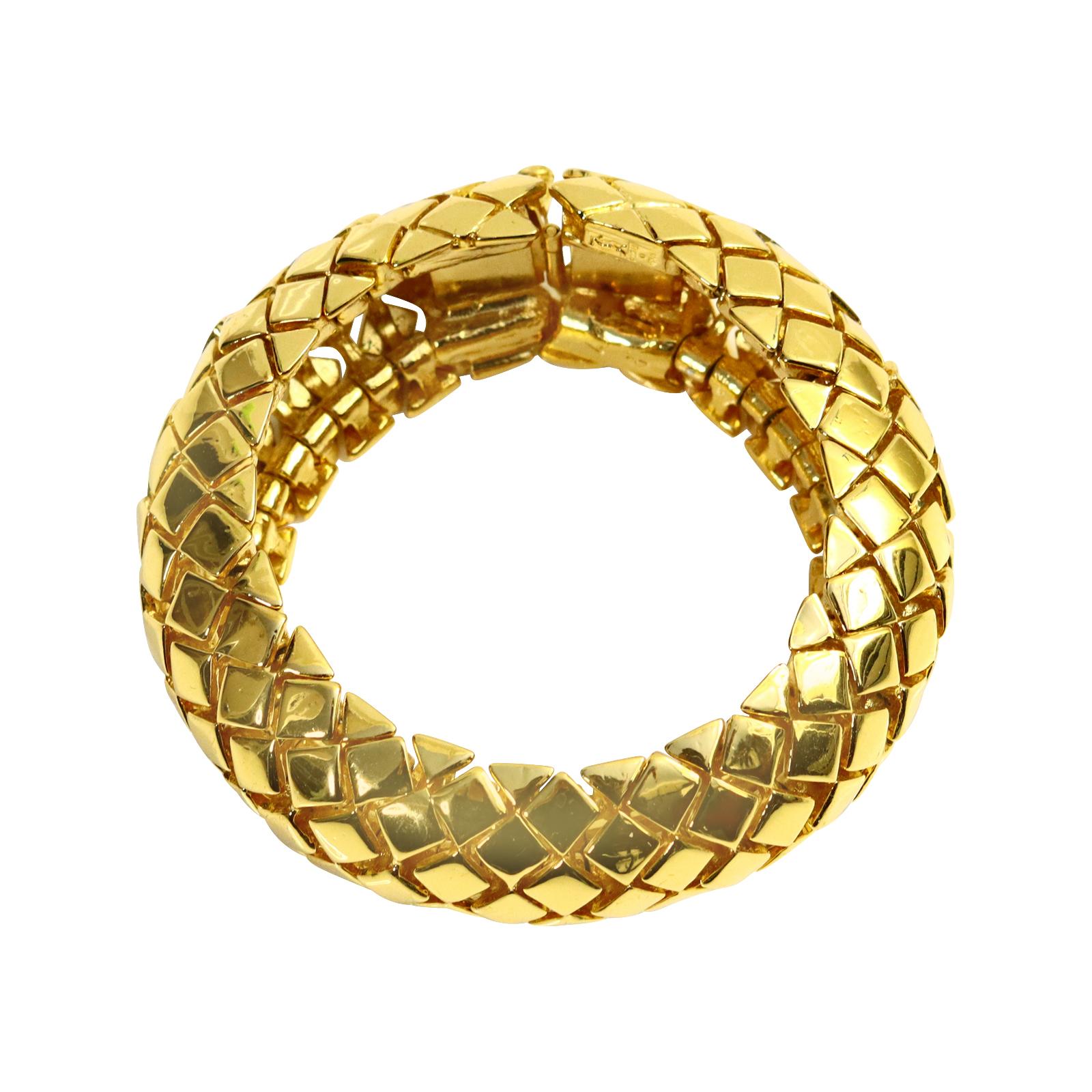 Vintage Yves Saint Laurent YSL Heavy Gold Quilted Bracelet Circa 1980s