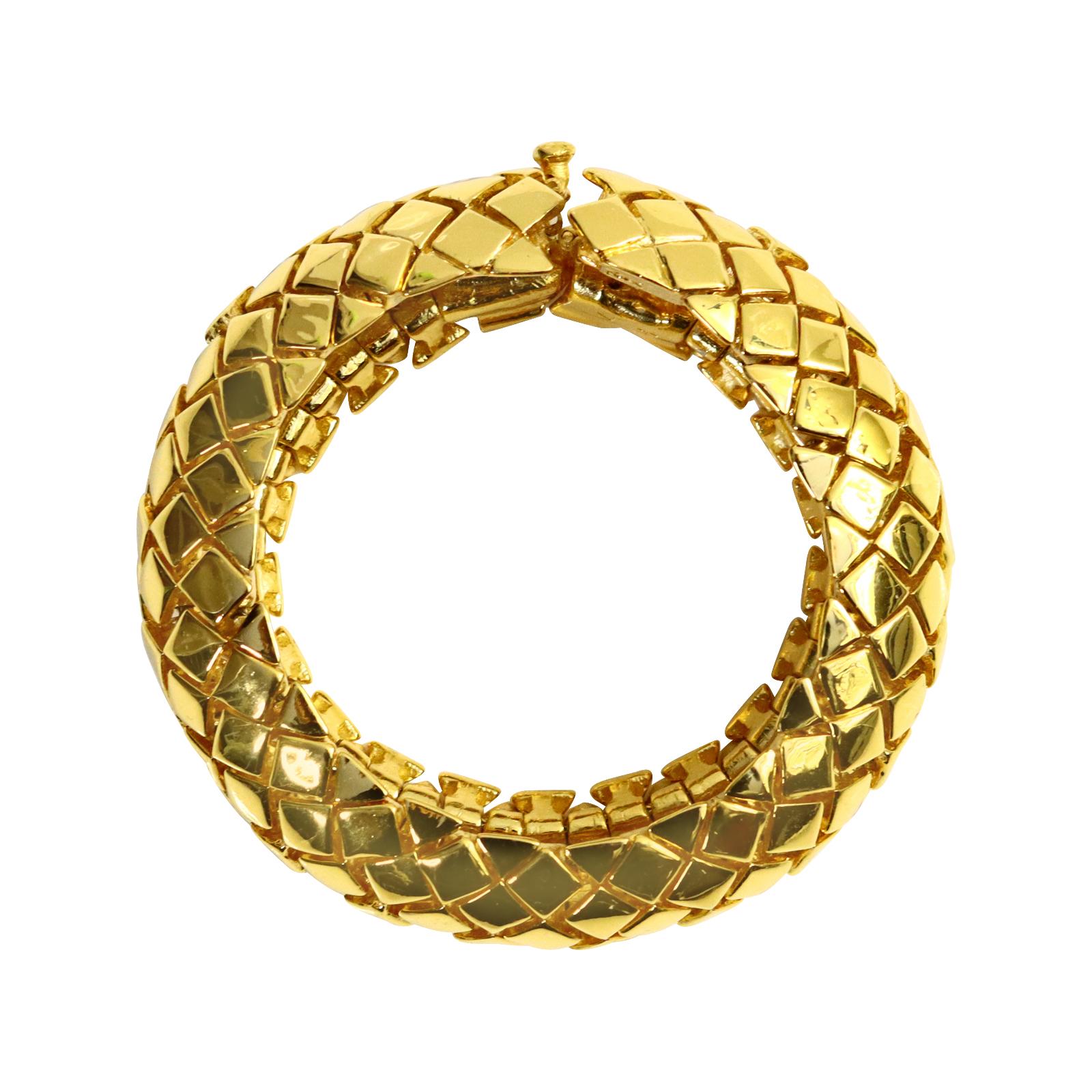 Vintage Yves Saint Laurent YSL Heavy Gold Quilted Bracelet Circa 1980s In Good Condition In New York, NY