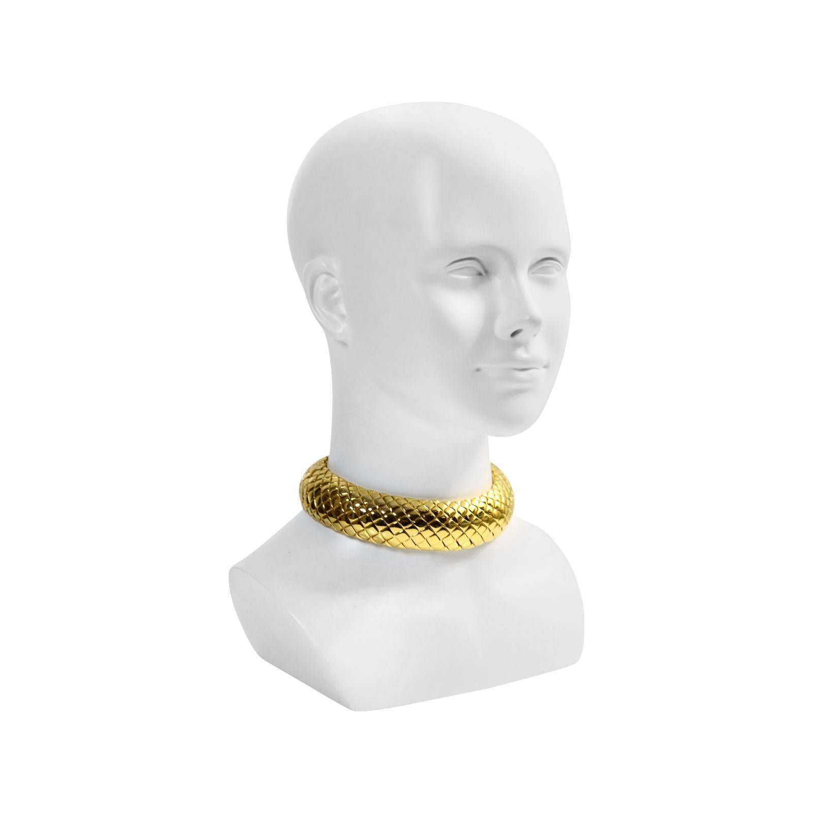 Artist Vintage Yves Saint Laurent YSL Gold Quilted Choker Necklace Circa 1980s