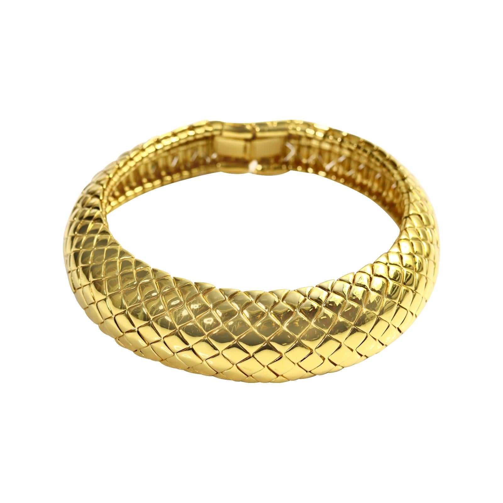 Women's or Men's Vintage Yves Saint Laurent YSL Gold Quilted Choker Necklace Circa 1980s