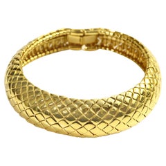 Vintage Yves Saint Laurent YSL Gold Quilted Choker Necklace Circa 1980s