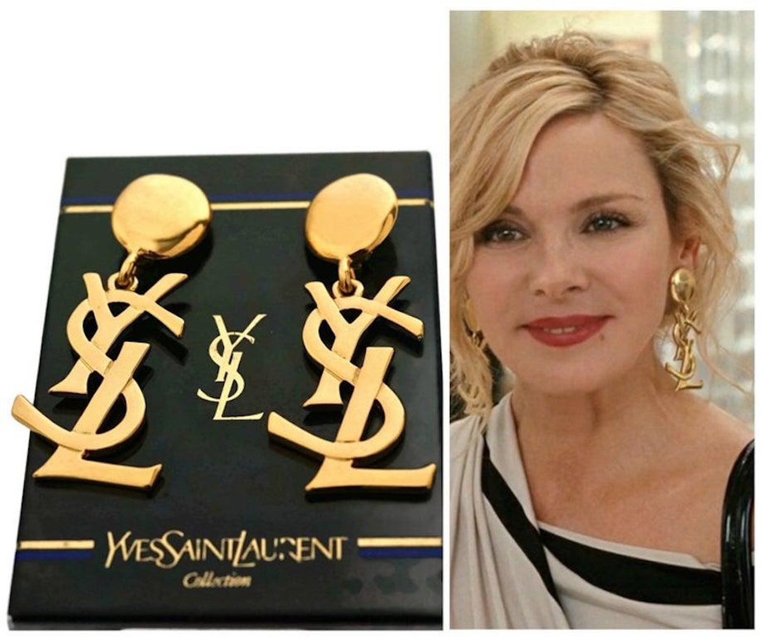 Vintage Yves Saint Laurent Ysl Iconic Logo Drop Earrings Sex And The City At 1stdibs