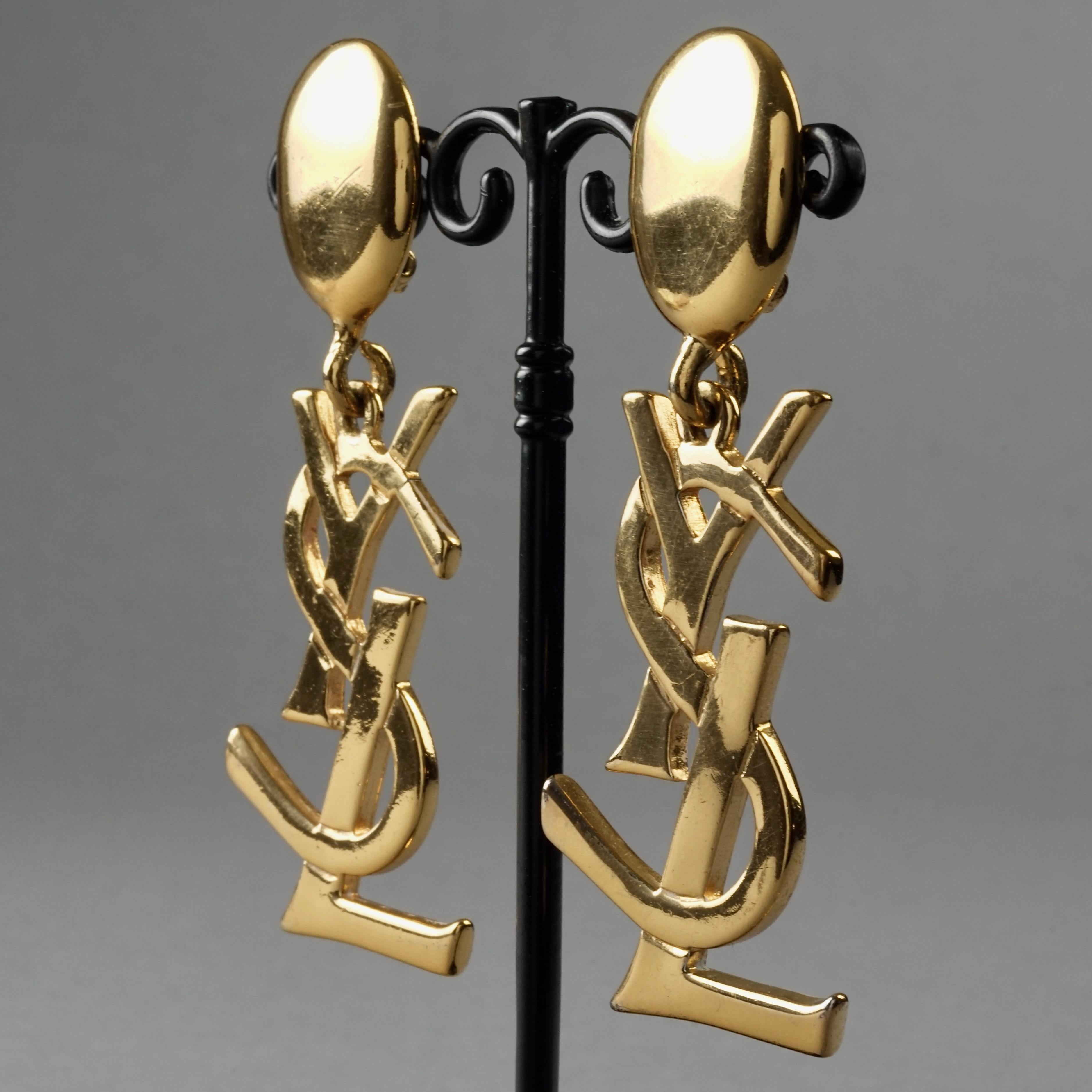 Vintage YVES SAINT LAURENT Ysl Iconic Logo Drop Earrings - Sex and The City In Good Condition In Kingersheim, Alsace