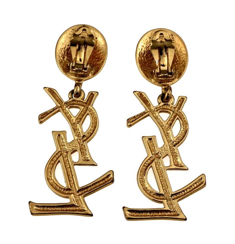 Vintage YVES SAINT LAURENT Ysl Iconic Logo Drop Earrings - Sex and The City 1
