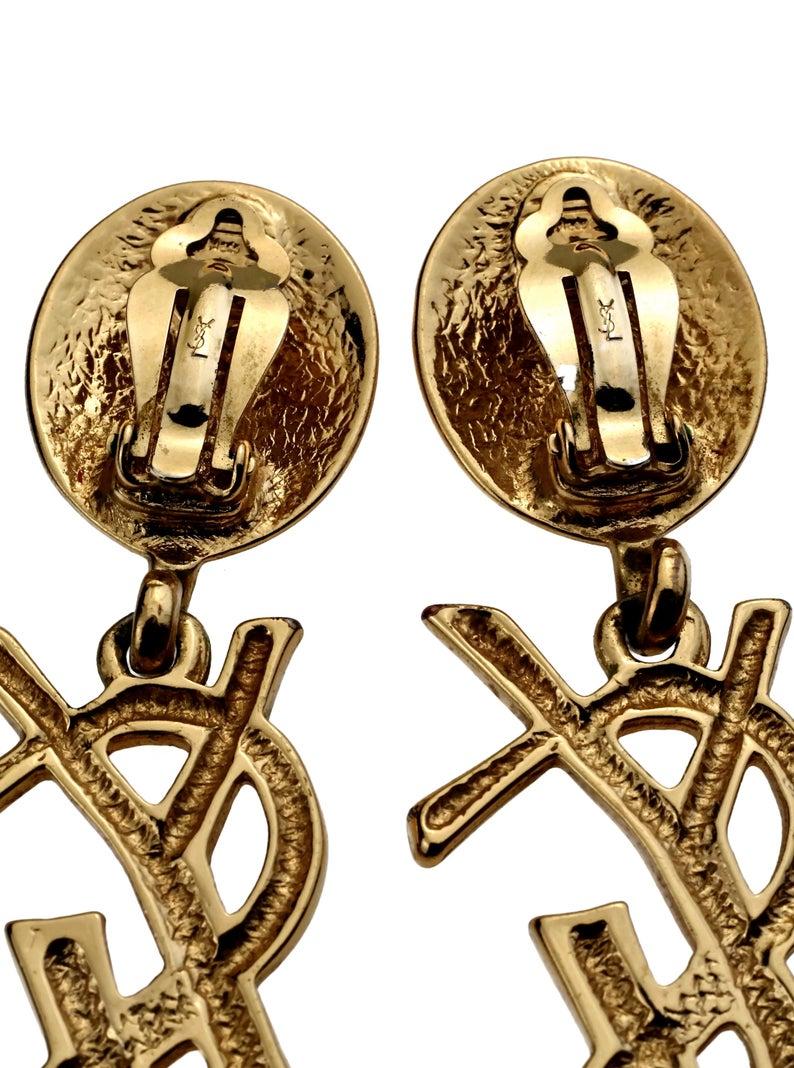 Vintage YVES SAINT LAURENT Ysl Iconic Logo Drop Earrings - Sex and The City 2