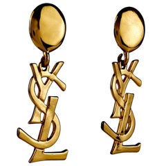 Vintage YVES SAINT LAURENT Ysl Iconic Logo Drop Earrings - Sex and The City