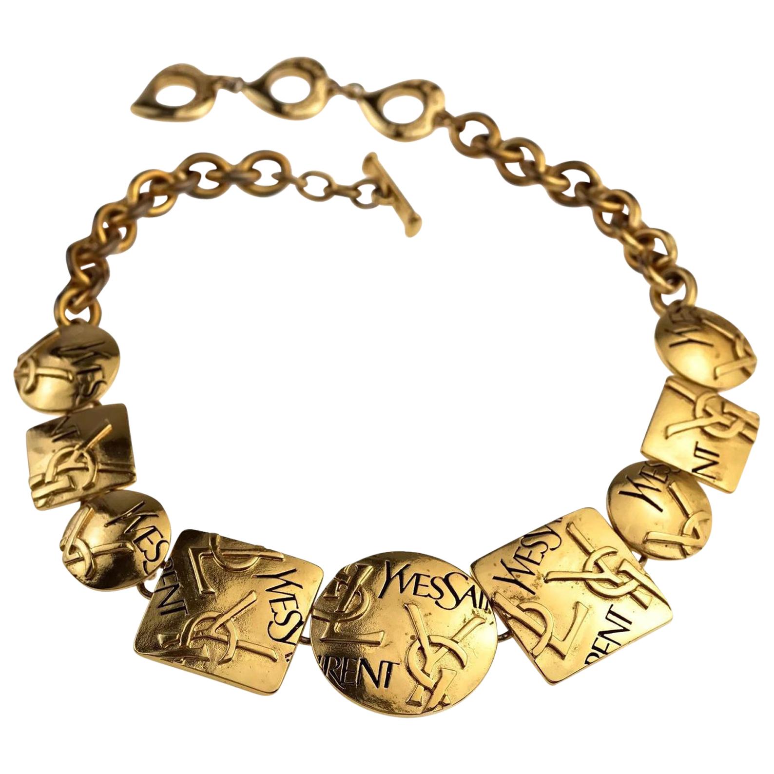 Vintage YVES SAINT LAURENT Ysl Initial Logo Geometric Necklace For Sale ...