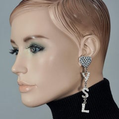 Vintage YVES SAINT LAURENT Ysl Initials Heart Rhinestone Dangling Earrings