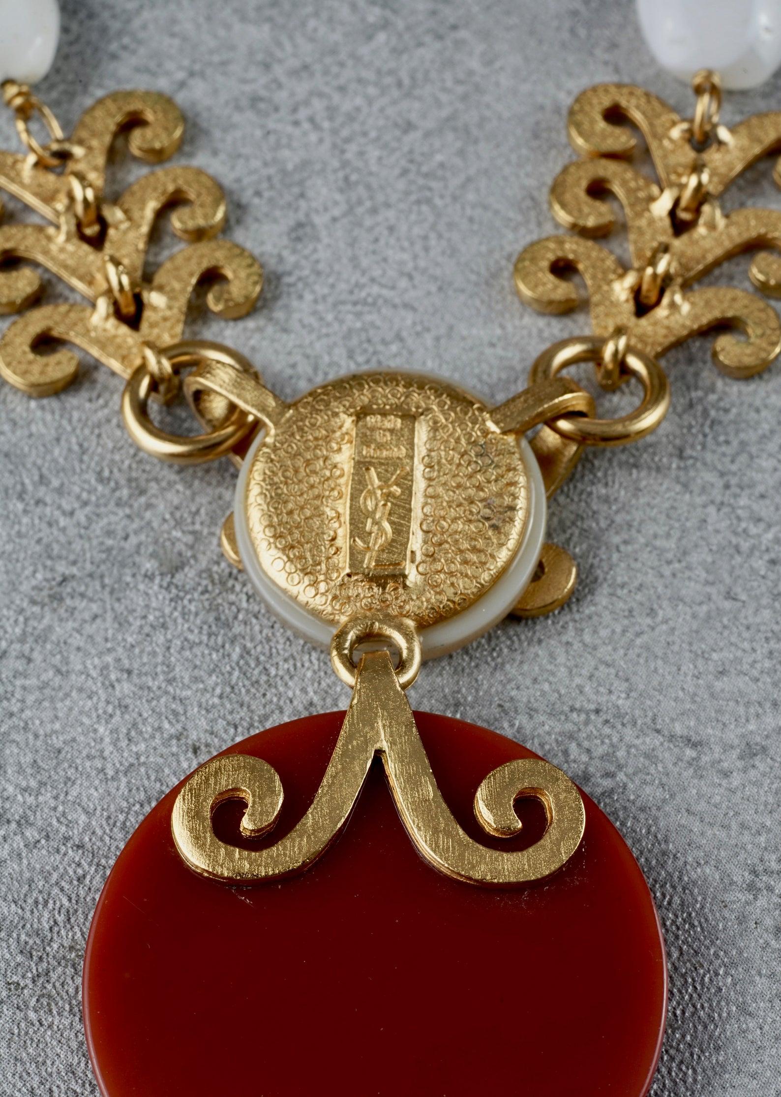 Vintage YVES SAINT LAURENT Ysl Intricate Medallion Necklace For Sale 6
