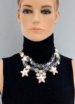Vintage YVES SAINT LAURENT Ysl Iridescent Star Rhinestone Bead Earrings