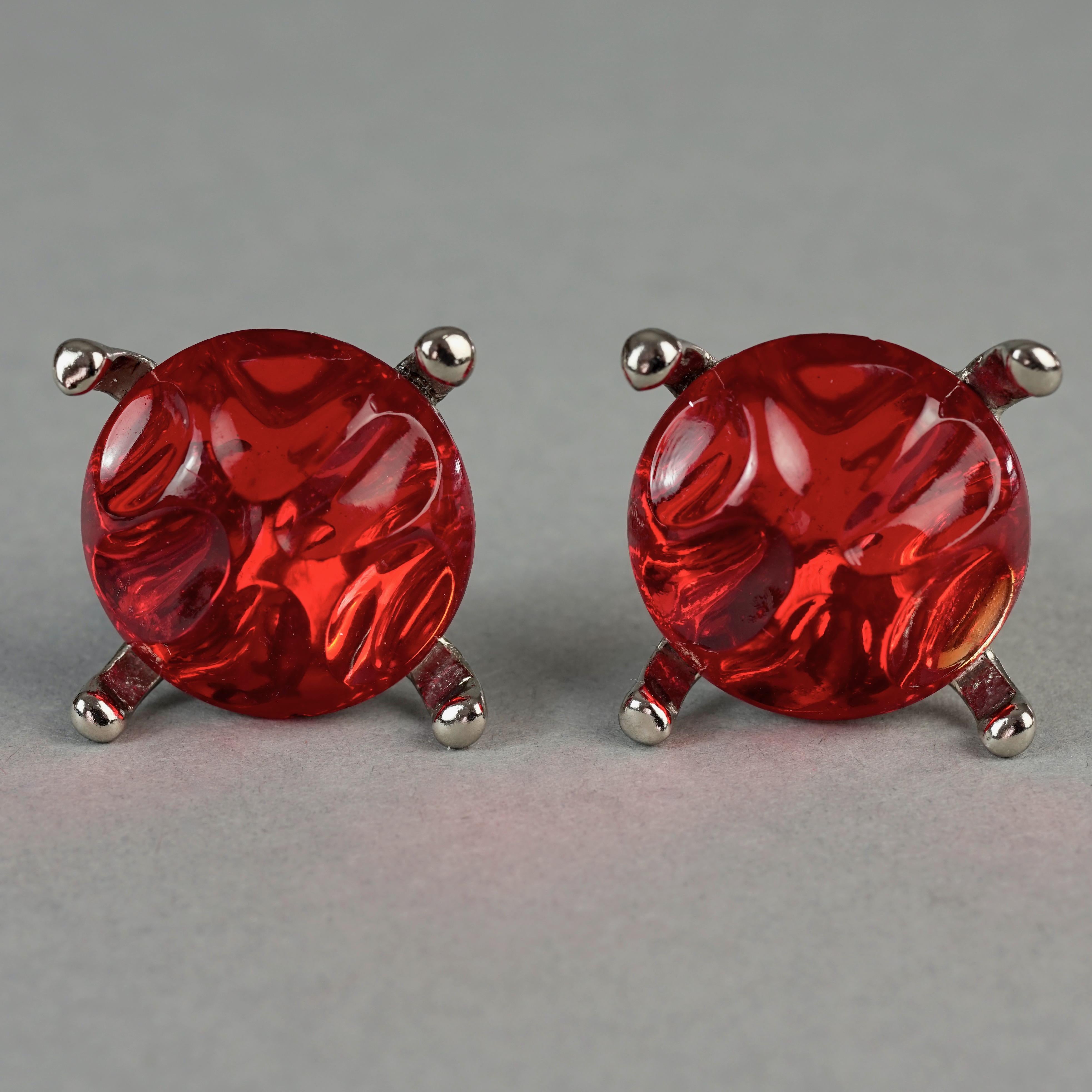 Vintage YVES SAINT LAURENT Ysl Irregular Red Glass Cabochon Earrings In Good Condition For Sale In Kingersheim, Alsace