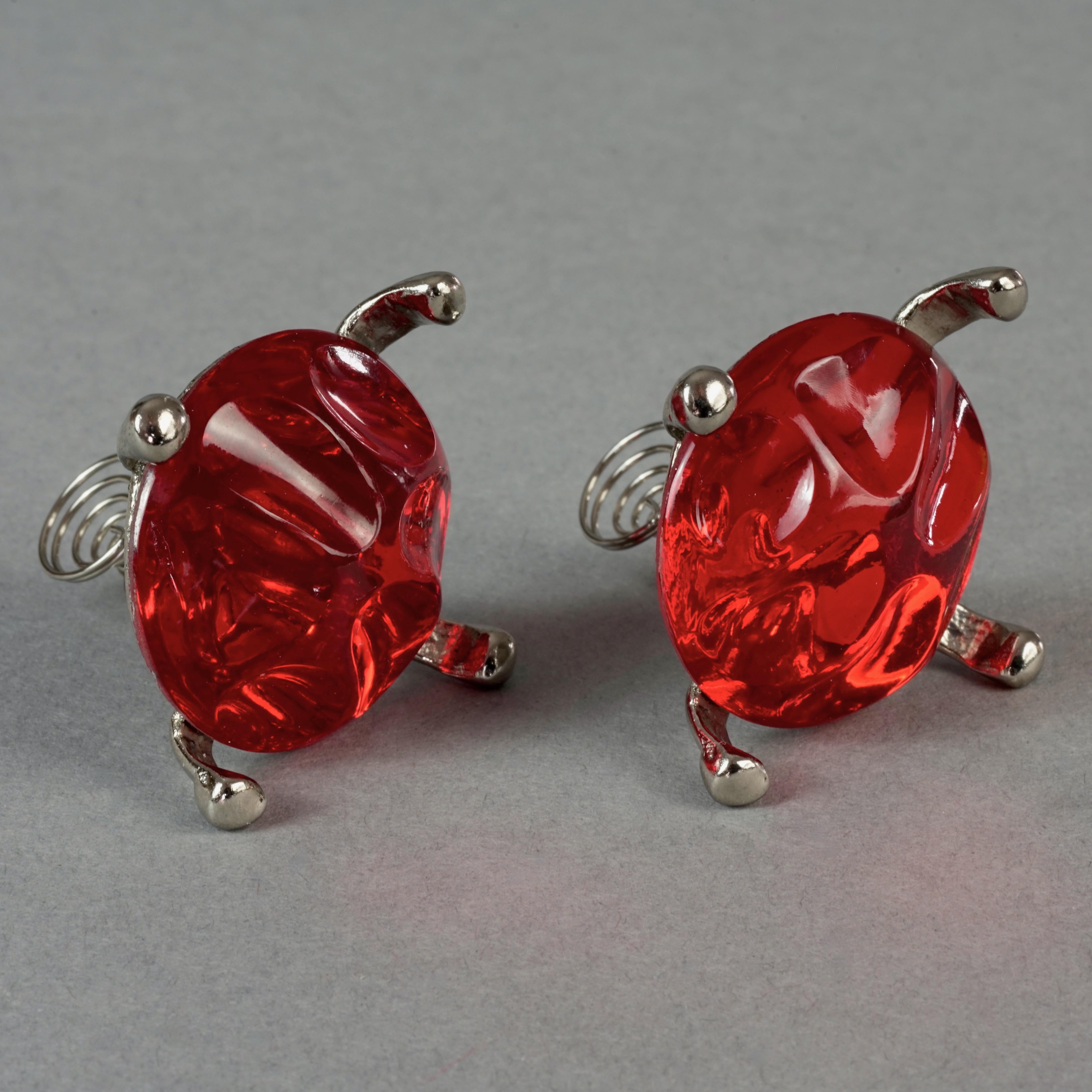 Vintage YVES SAINT LAURENT Ysl Irregular Red Glass Cabochon Earrings For Sale 1