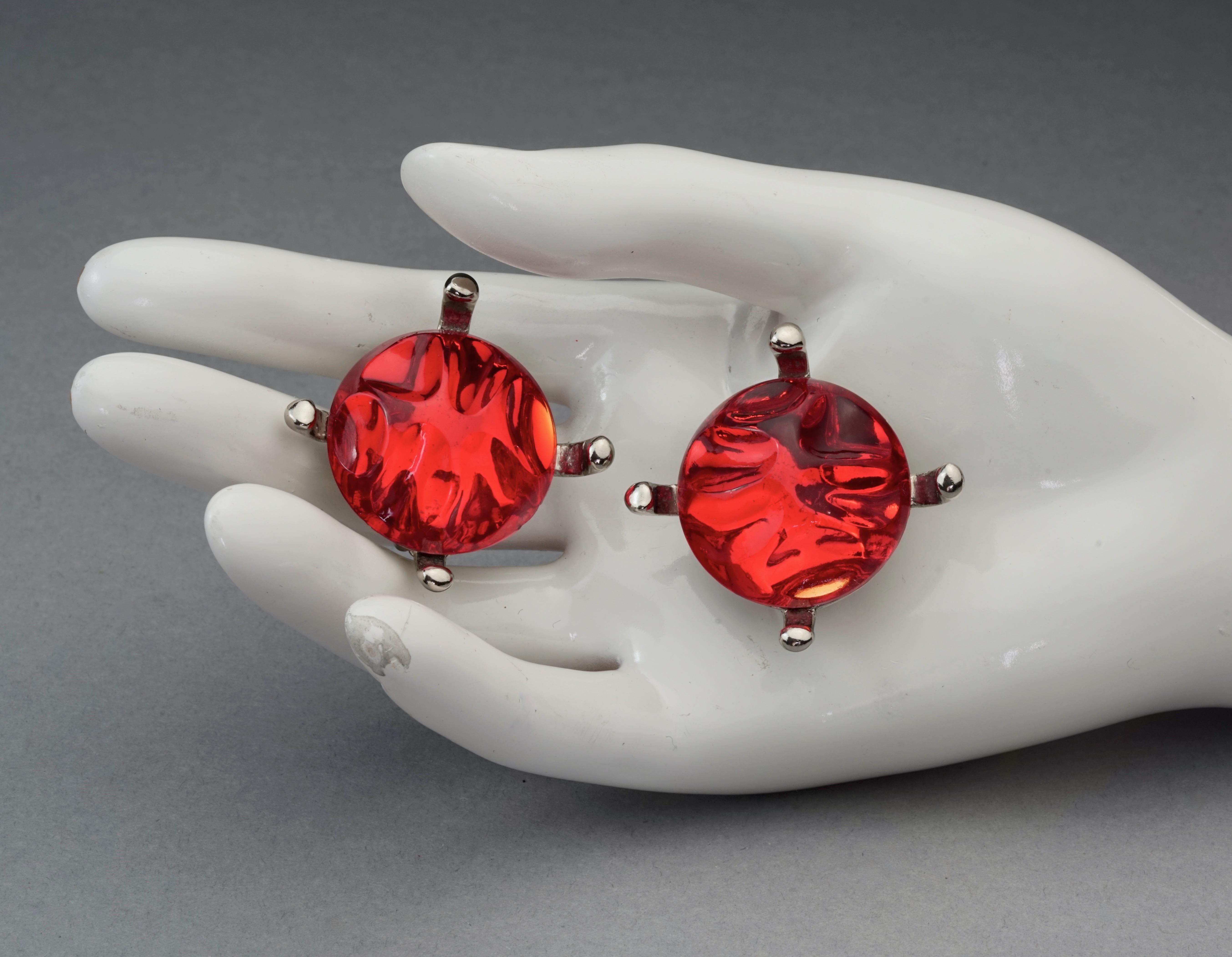 Vintage YVES SAINT LAURENT Ysl Irregular Red Glass Cabochon Earrings For Sale 2