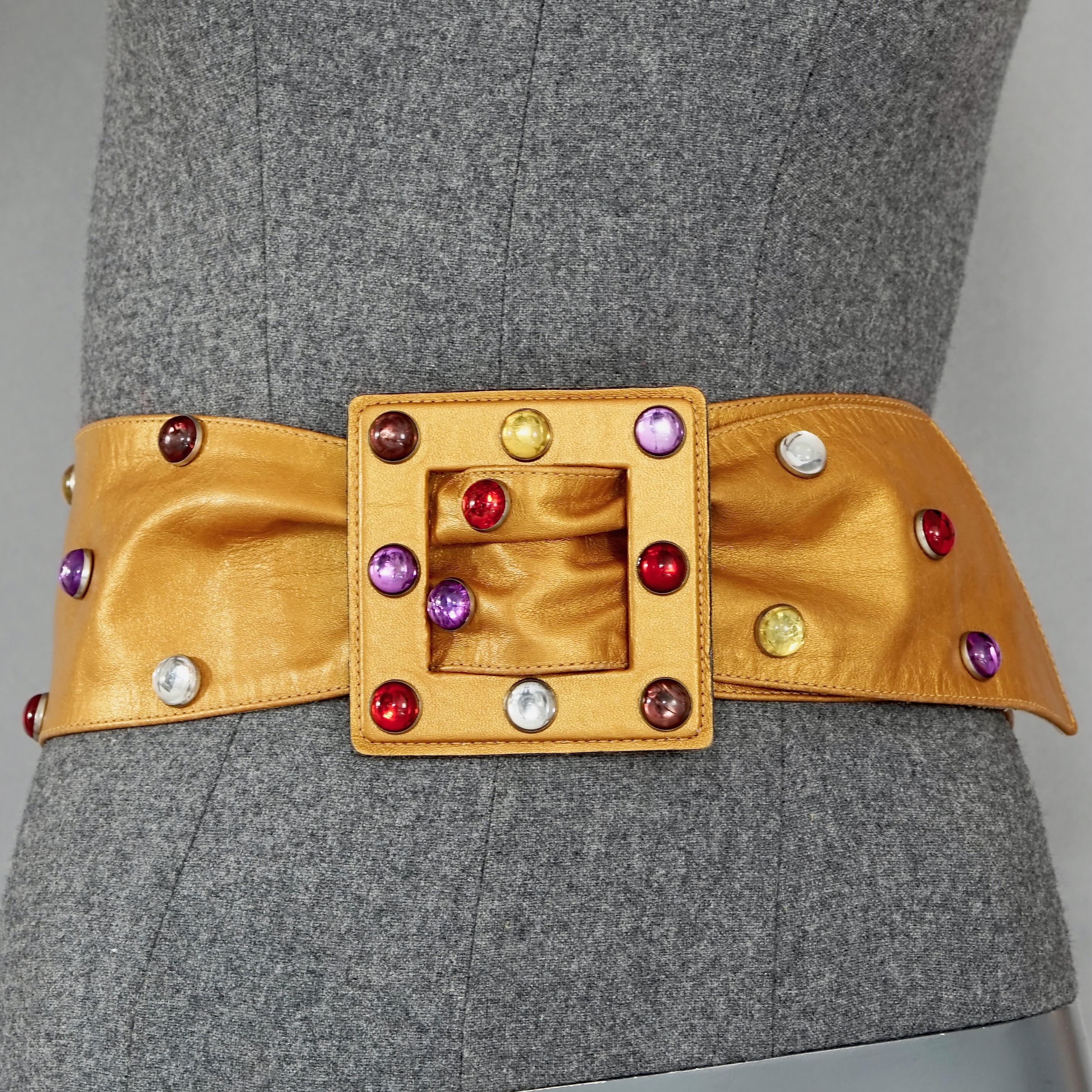 Vintage YVES SAINT LAURENT Ysl Jewel Studded Metallic Wide Leather Belt For Sale 7
