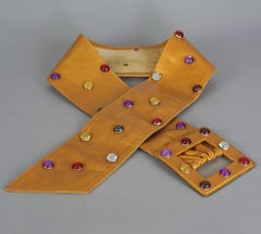 Vintage YVES SAINT LAURENT Ysl Jewel Studded Metallic Wide Leather Belt