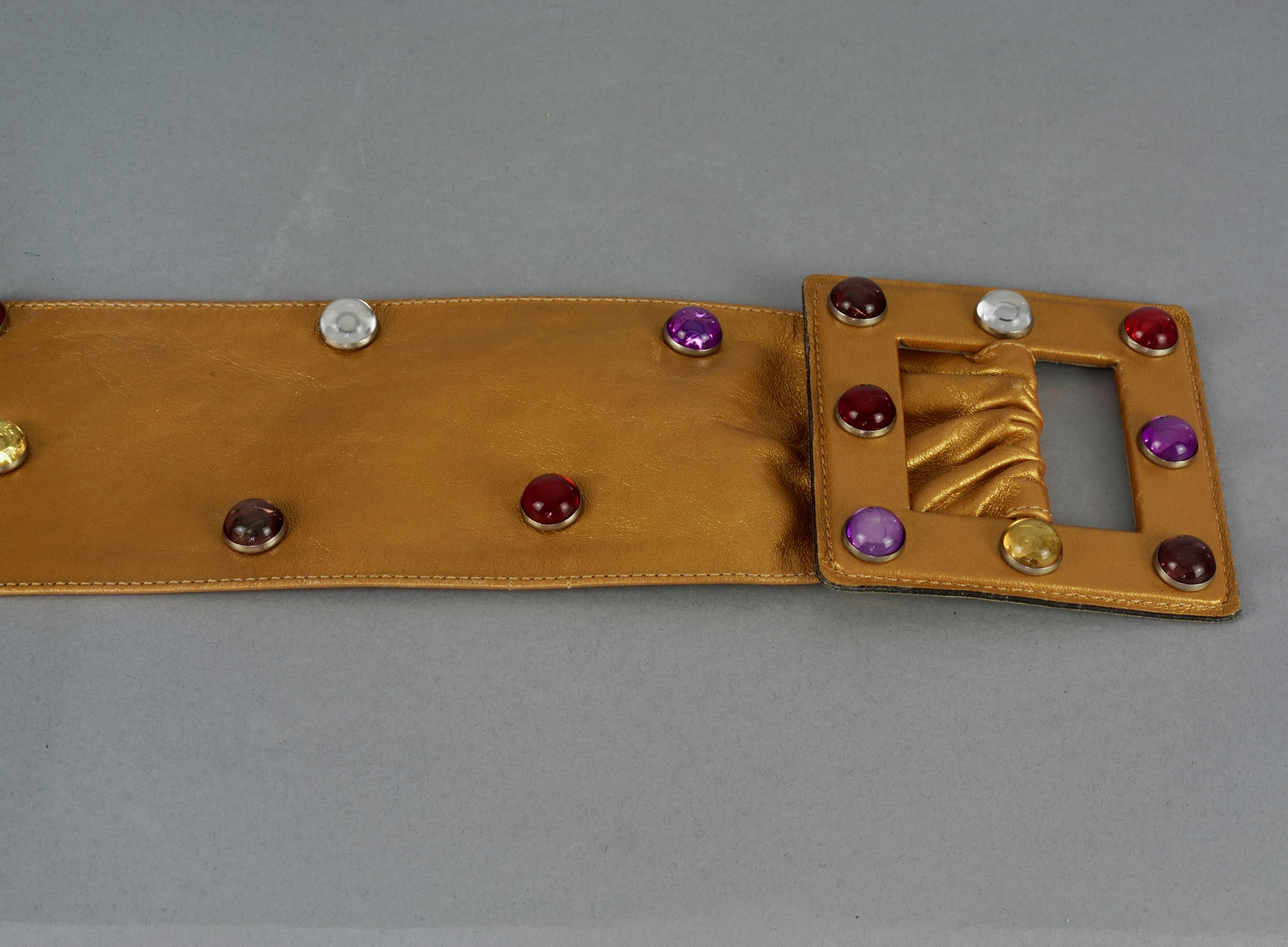 Vintage YVES SAINT LAURENT Ysl Jewel Studded Metallic Wide Leather Belt For Sale 4