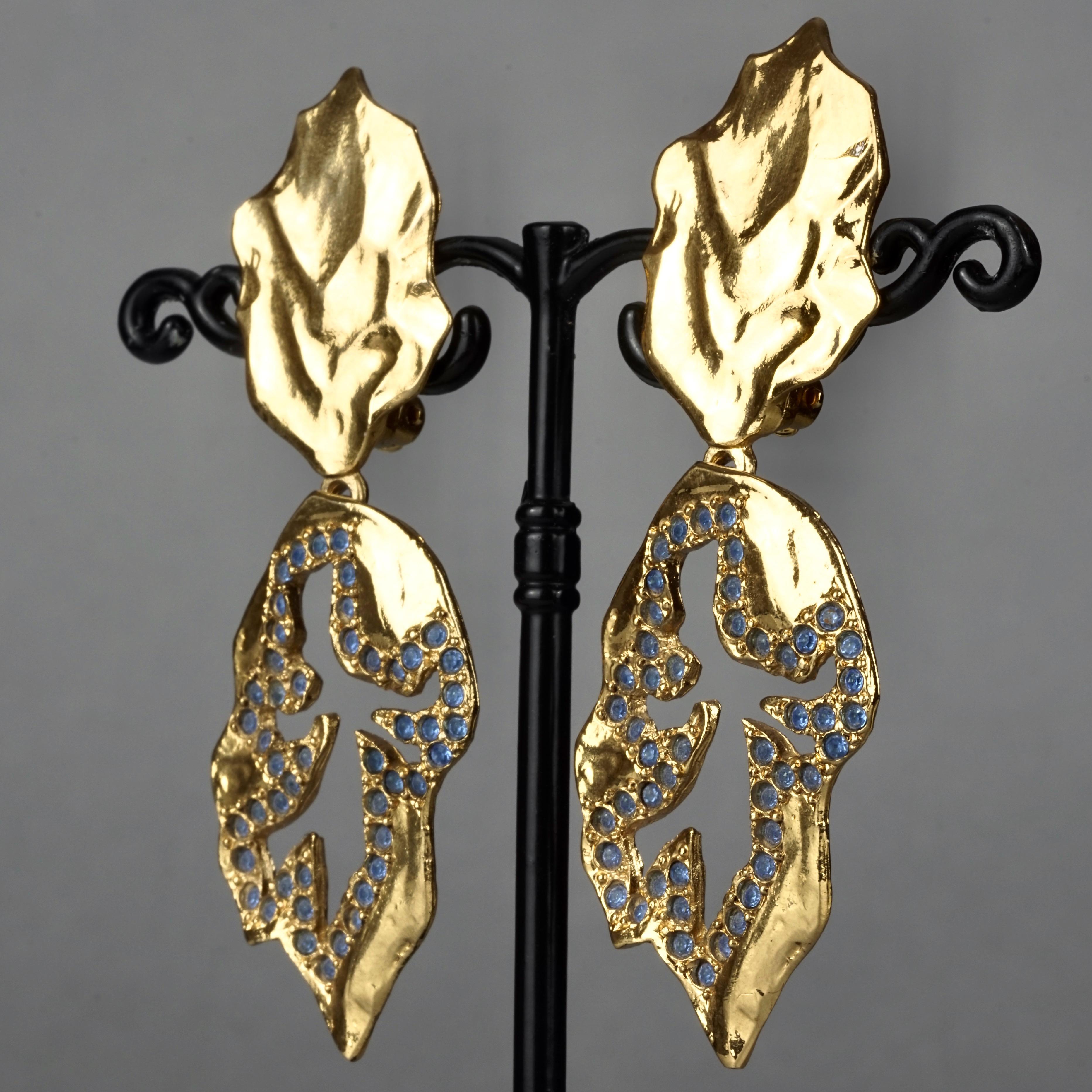 Vintage YVES SAINT LAURENT Ysl  Jeweled Openwork Leaf Dangling Earrings 1
