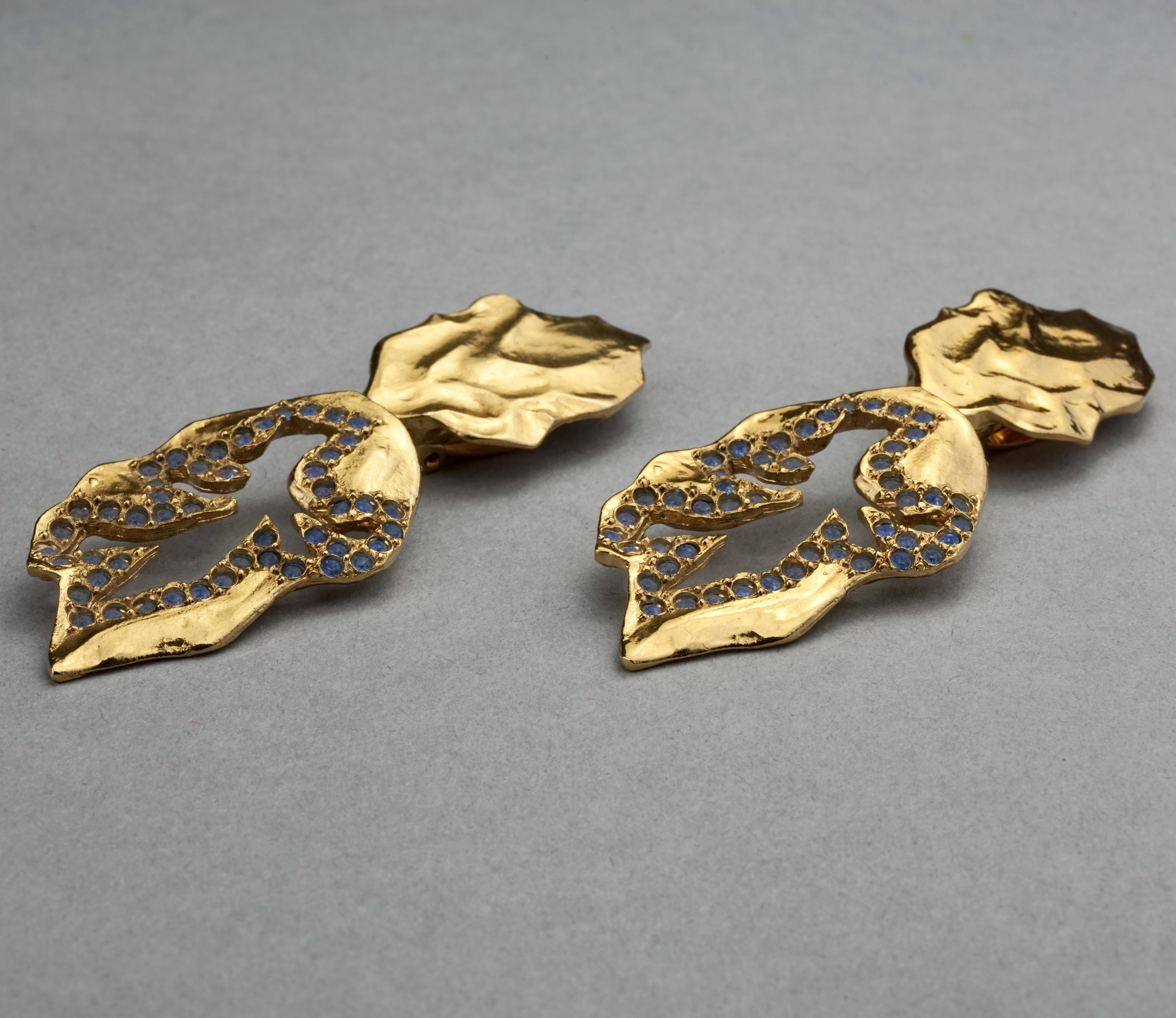 Vintage YVES SAINT LAURENT Ysl  Jeweled Openwork Leaf Dangling Earrings 2
