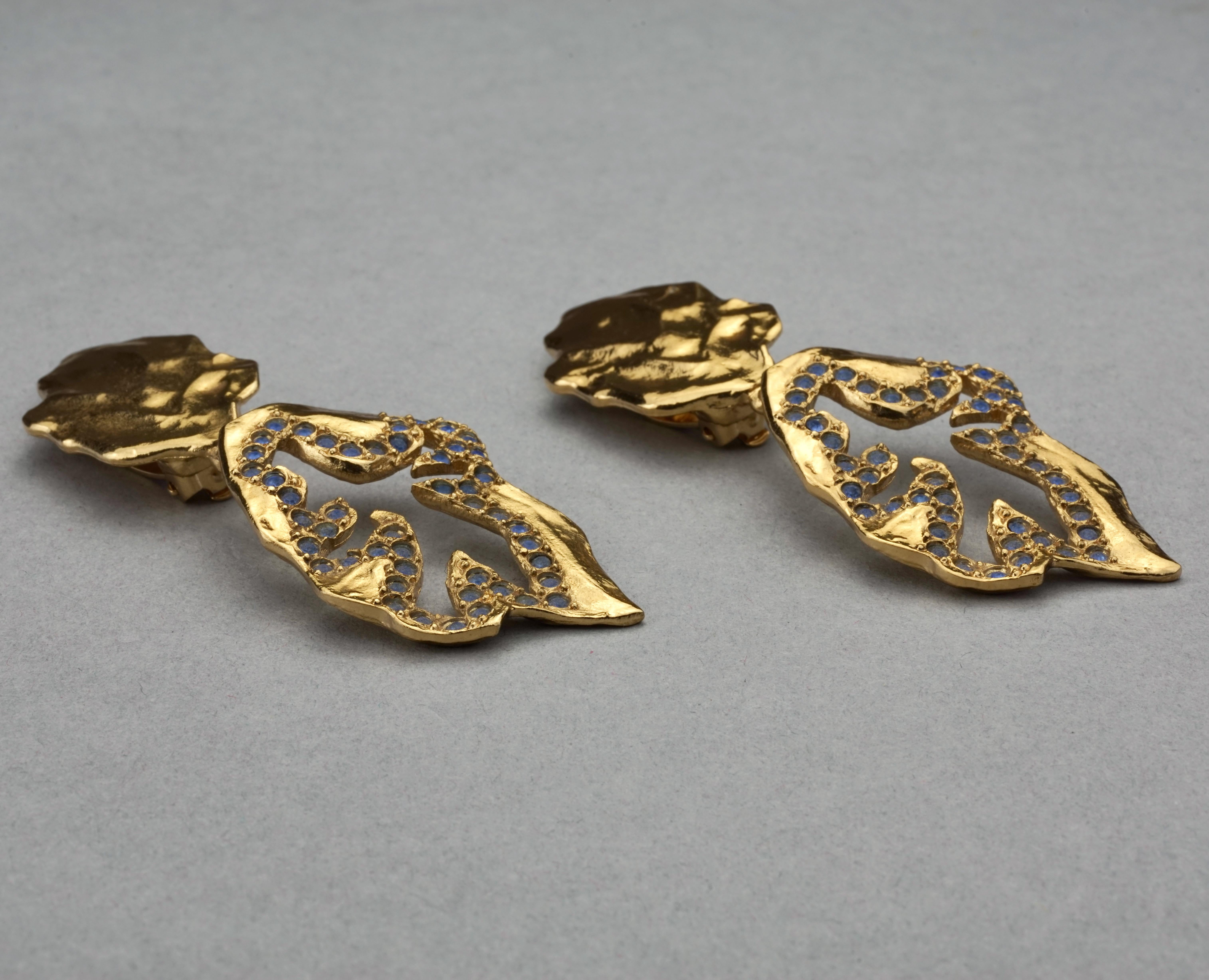 Vintage YVES SAINT LAURENT Ysl  Jeweled Openwork Leaf Dangling Earrings 3
