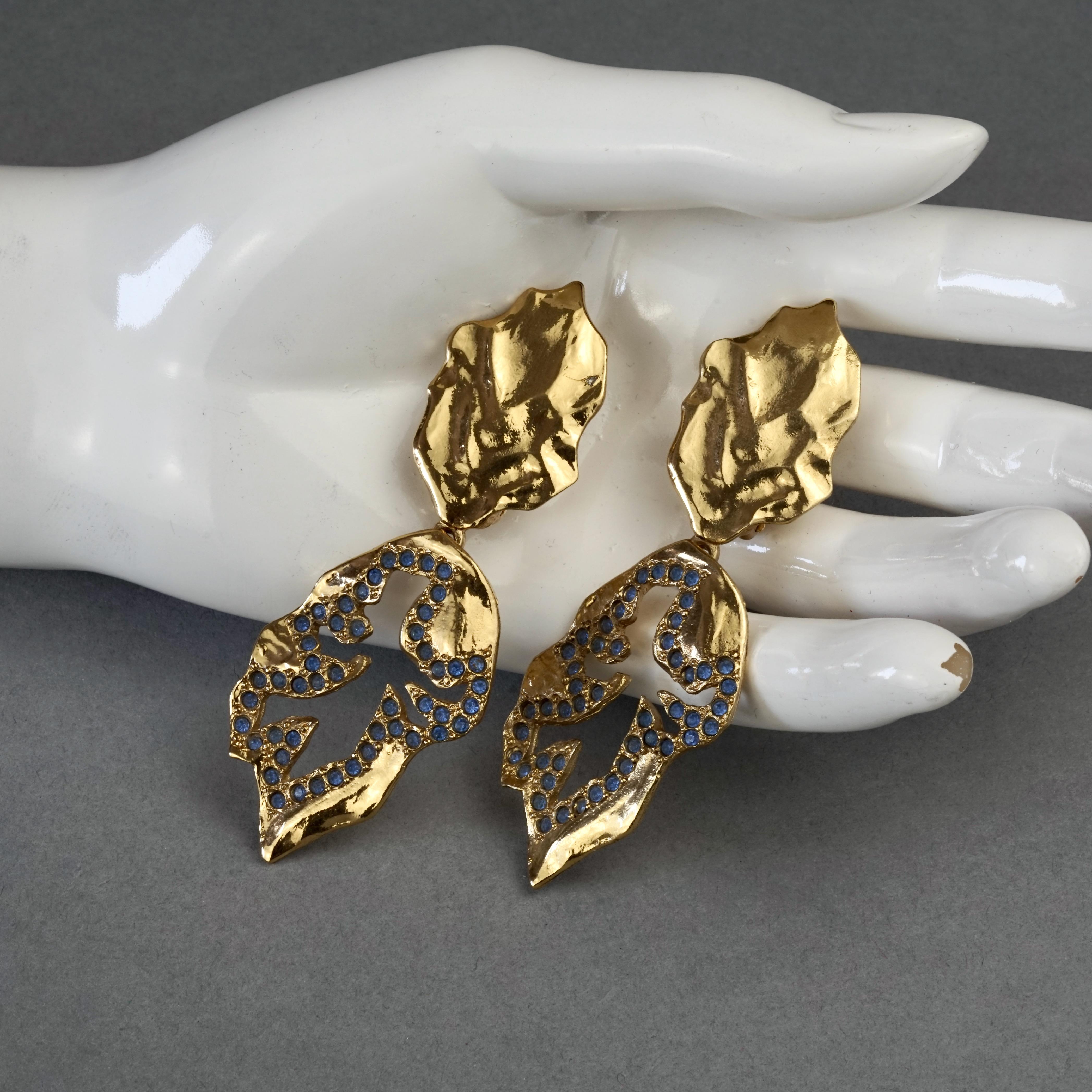 Vintage YVES SAINT LAURENT Ysl  Jeweled Openwork Leaf Dangling Earrings 4
