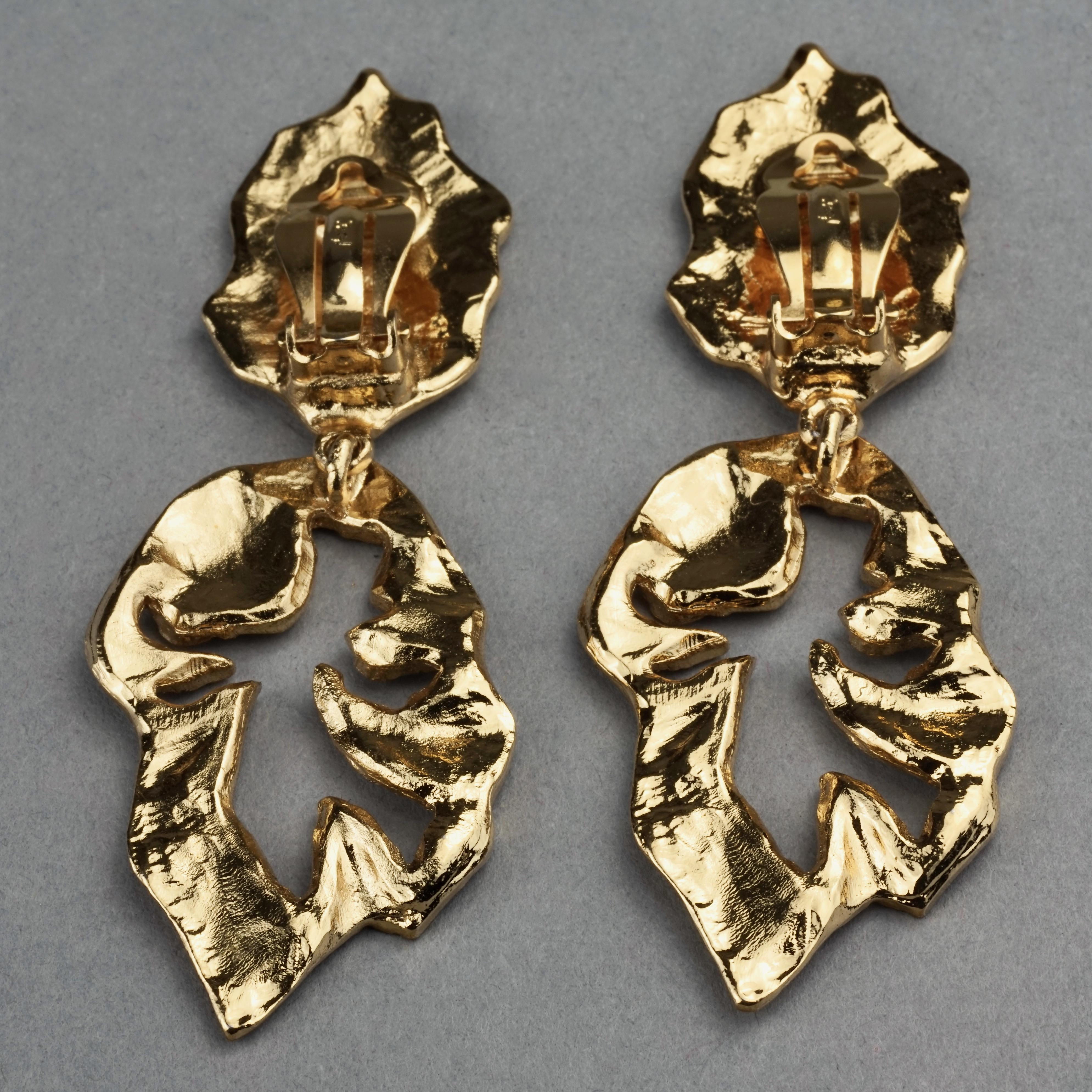 Vintage YVES SAINT LAURENT Ysl  Jeweled Openwork Leaf Dangling Earrings 5