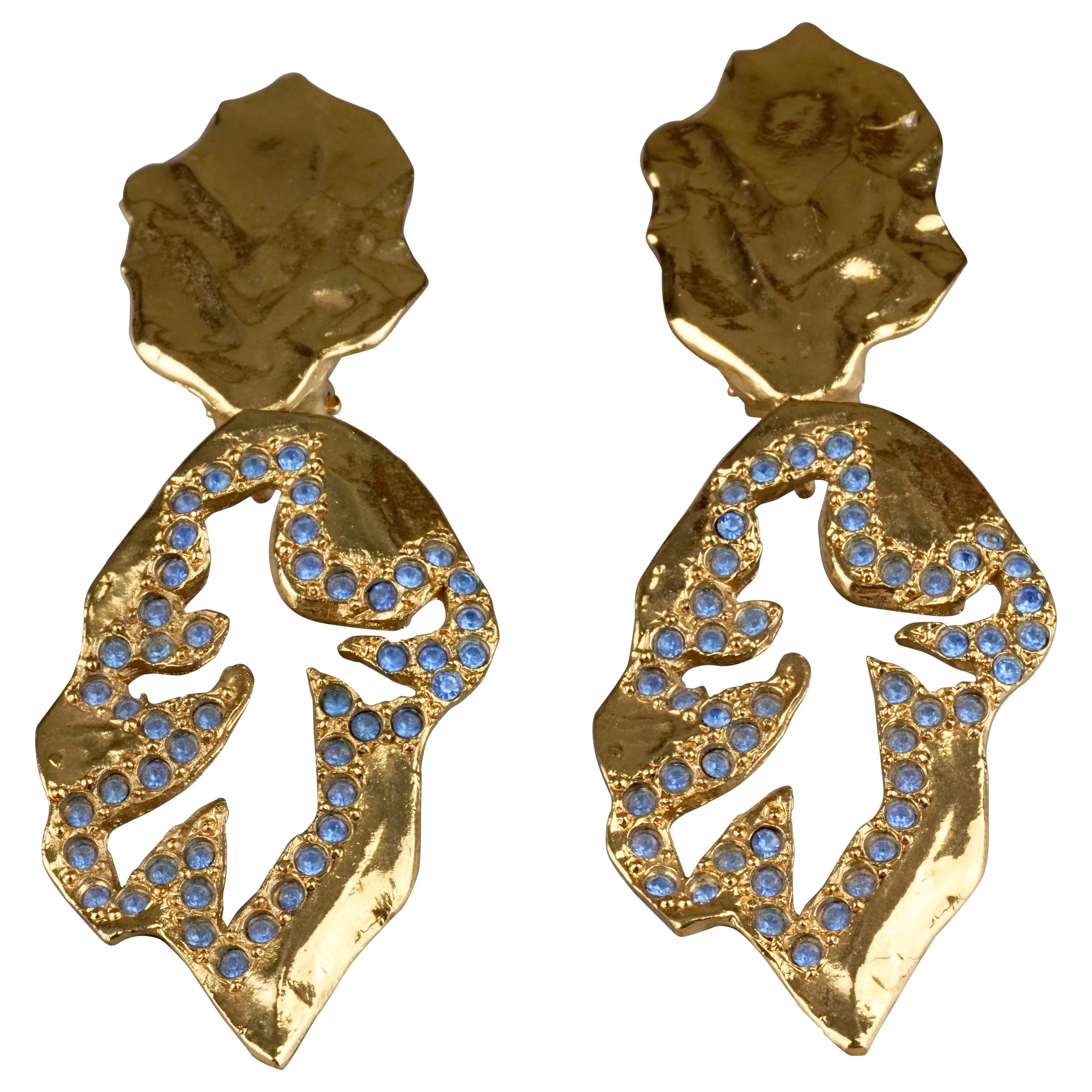 Vintage YVES SAINT LAURENT Ysl  Jeweled Openwork Leaf Dangling Earrings