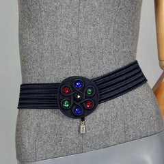 Vintage YVES SAINT LAURENT Ysl Jewelled Buckle Black Passementerie Belt