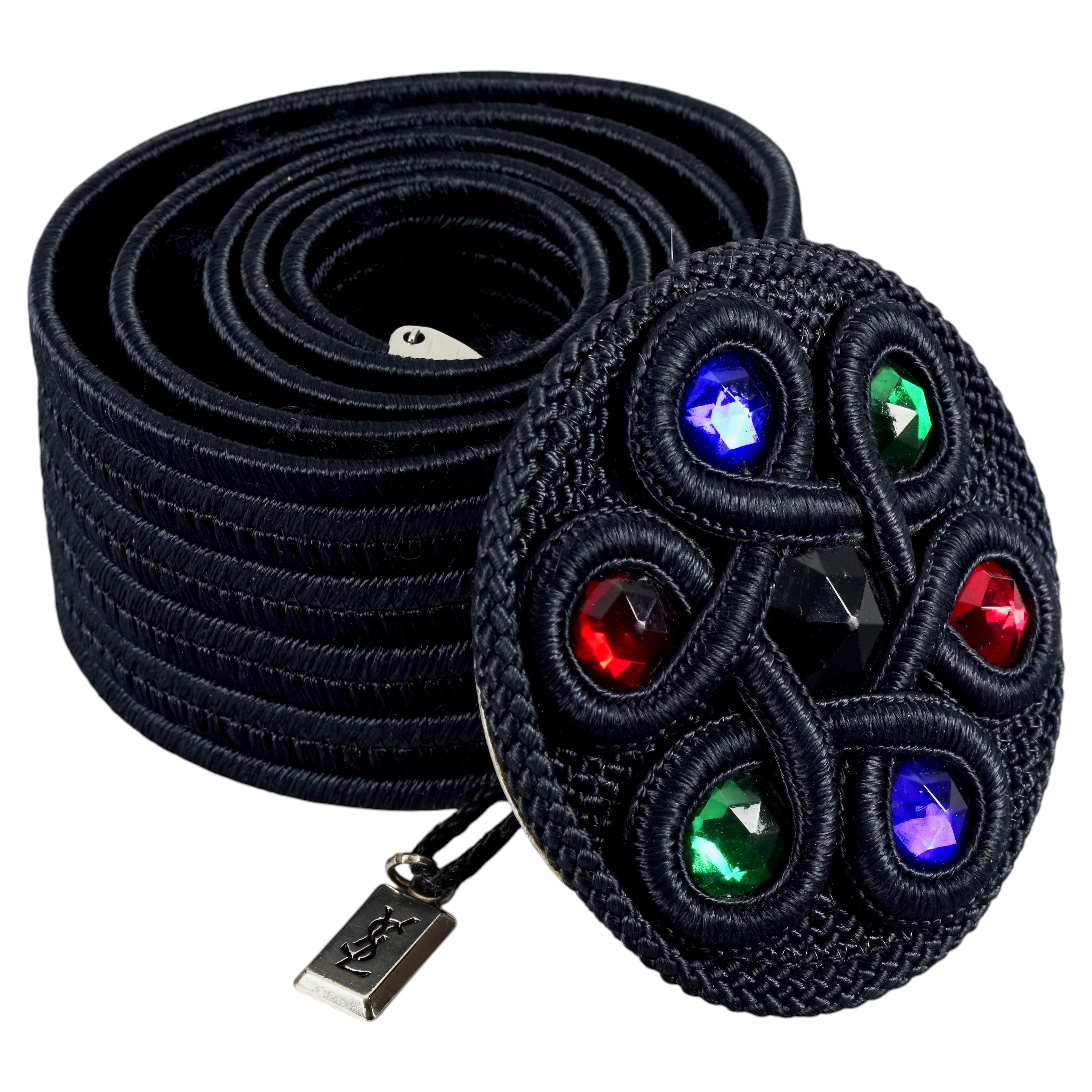 Vintage YVES SAINT LAURENT Ysl Jewelled Buckle Black Passementerie Belt