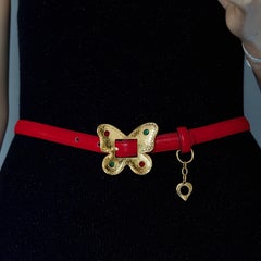 Vintage YVES SAINT LAURENT Ysl Jewelled Butterfly Red Leather Belt