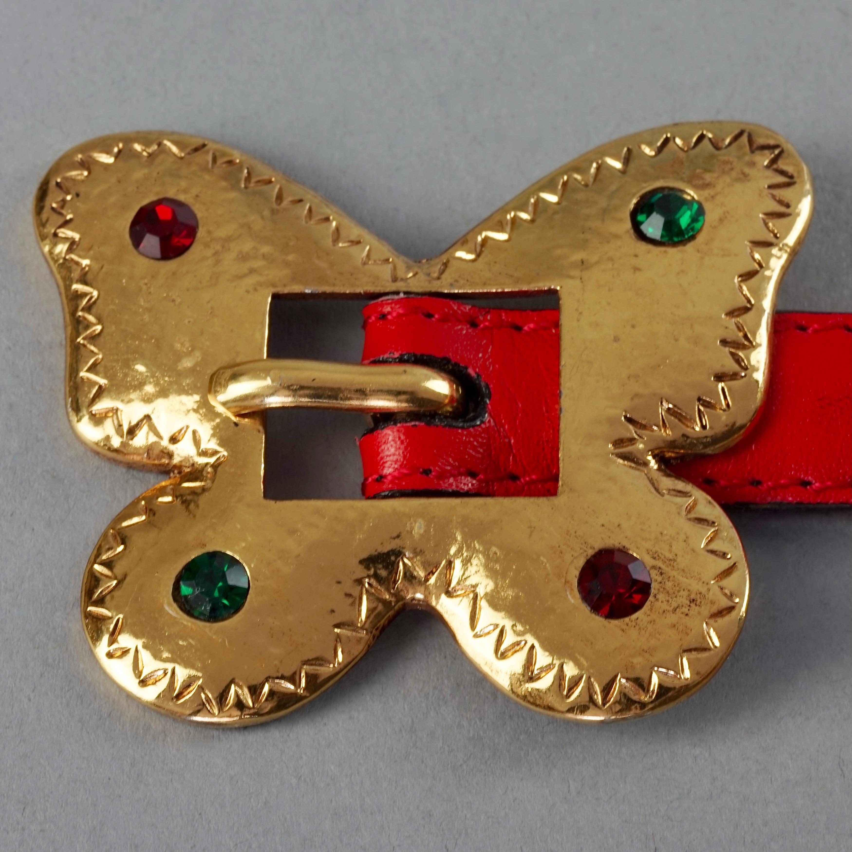 Women's Vintage YVES SAINT LAURENT Ysl Jewelled Butterfly Red Leather Belt For Sale