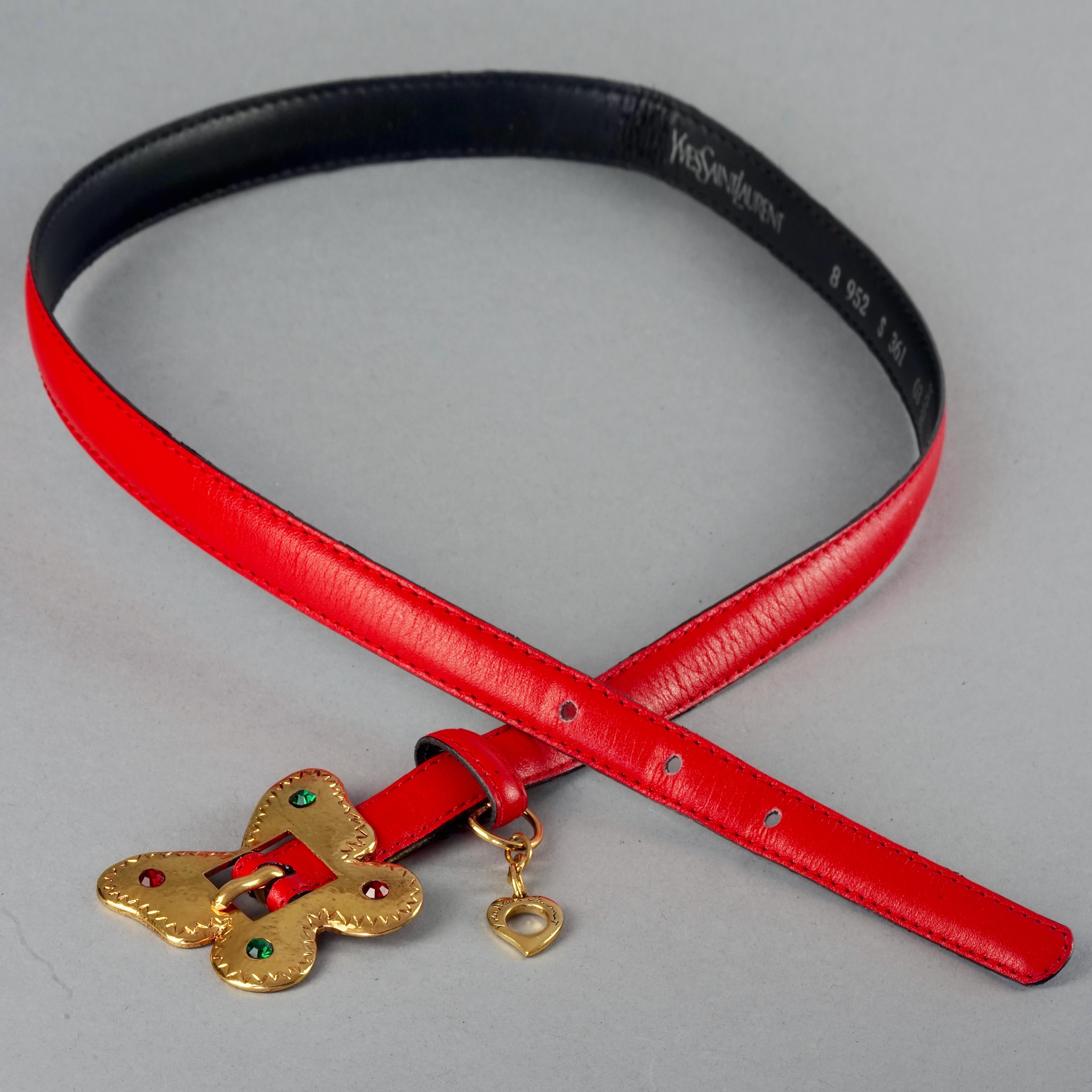 Vintage YVES SAINT LAURENT Ysl Jewelled Butterfly Red Leather Belt For Sale 2