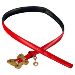 Used YVES SAINT LAURENT Ysl Jewelled Butterfly Red Leather Belt