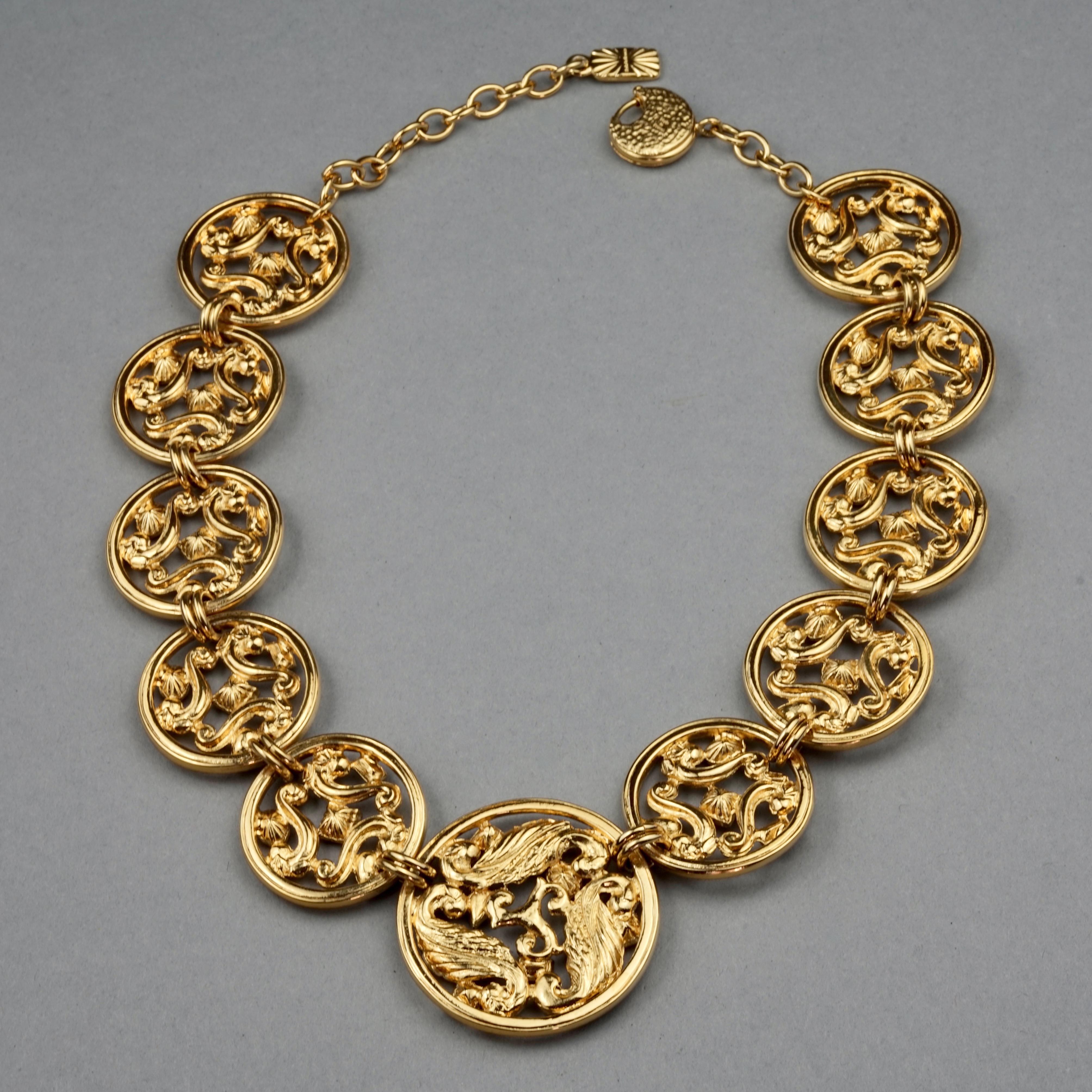 Vintage YVES SAINT LAURENT Ysl Jewelled Round Filigree Disc Necklace For Sale 3