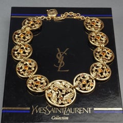 Vintage YVES SAINT LAURENT Ysl Jewelled Round Filigree Disc Necklace