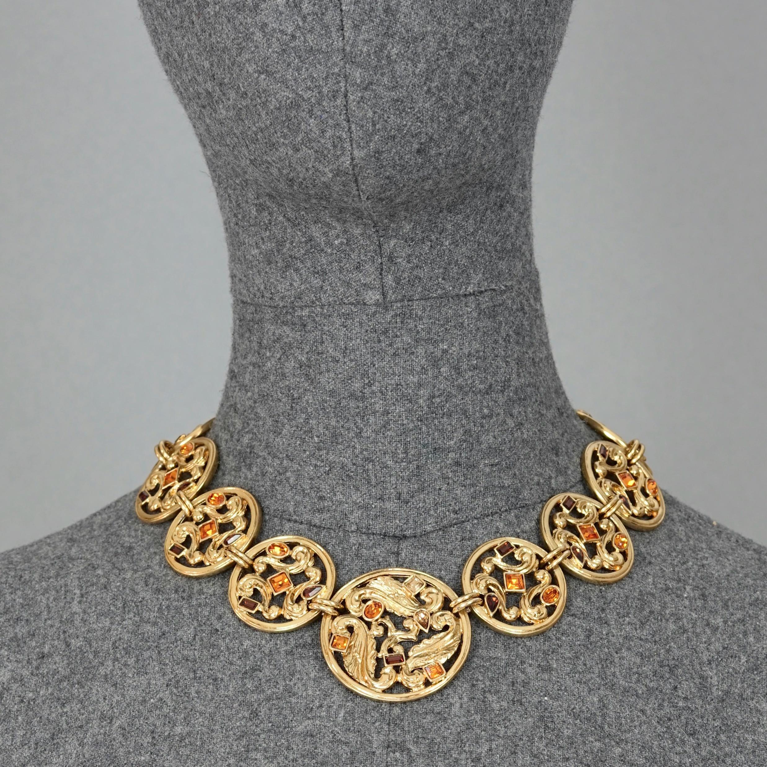 Vintage YVES SAINT LAURENT Ysl Jewelled Round Filigree Disc Necklace For Sale 1