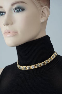 Vintage YVES SAINT LAURENT Ysl Jewelled Square Link Necklace