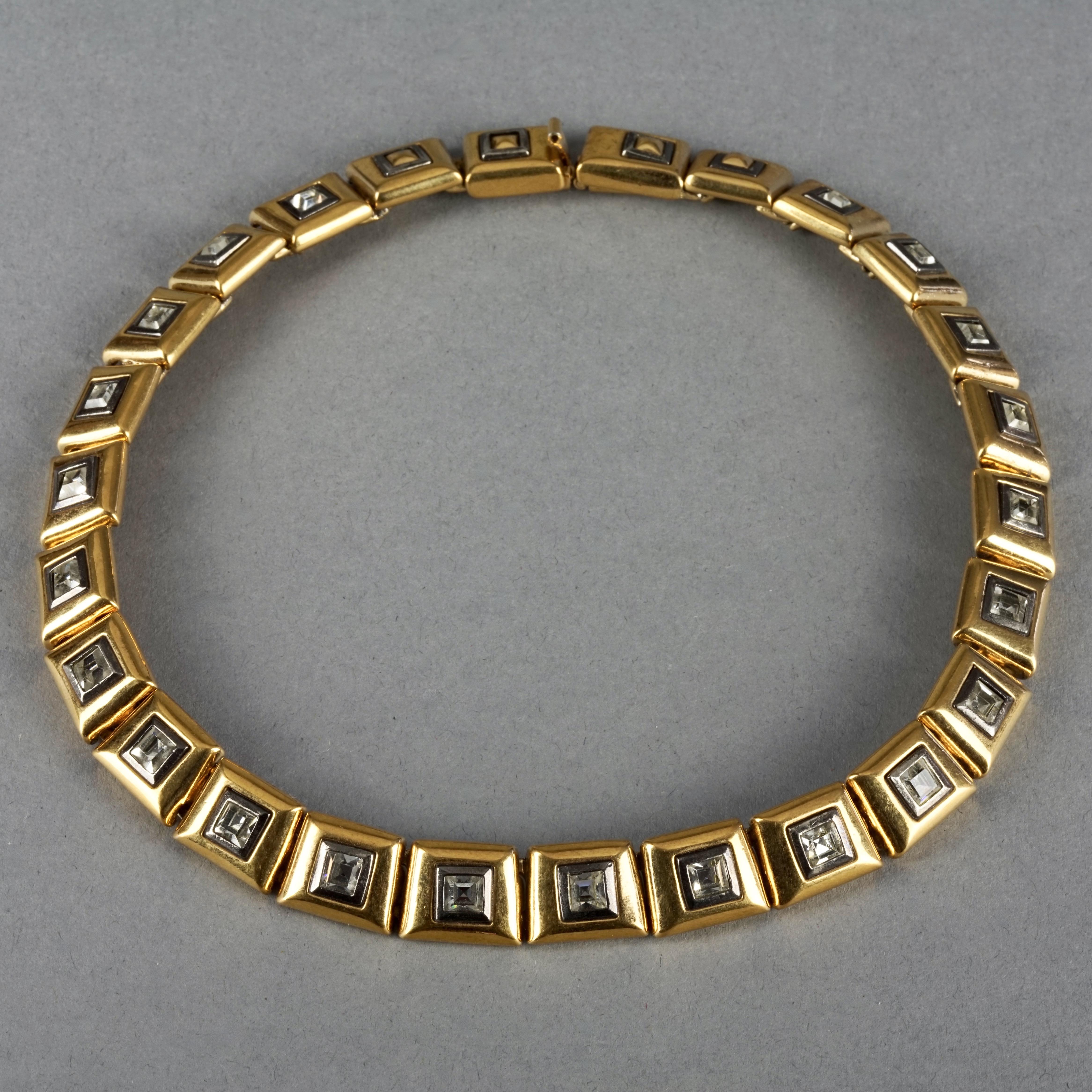 Vintage YVES SAINT LAURENT Ysl Jewelled Square Link Necklace For Sale 1