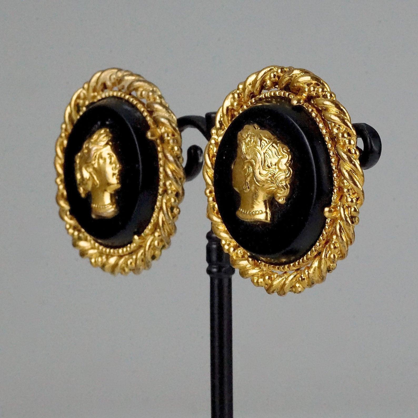 Boucles d'oreilles vintage YVES SAINT LAURENT Ysl camée profil de femme 2