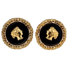 Vintage YVES SAINT LAURENT Ysl Lady Profile Cameo Earrings