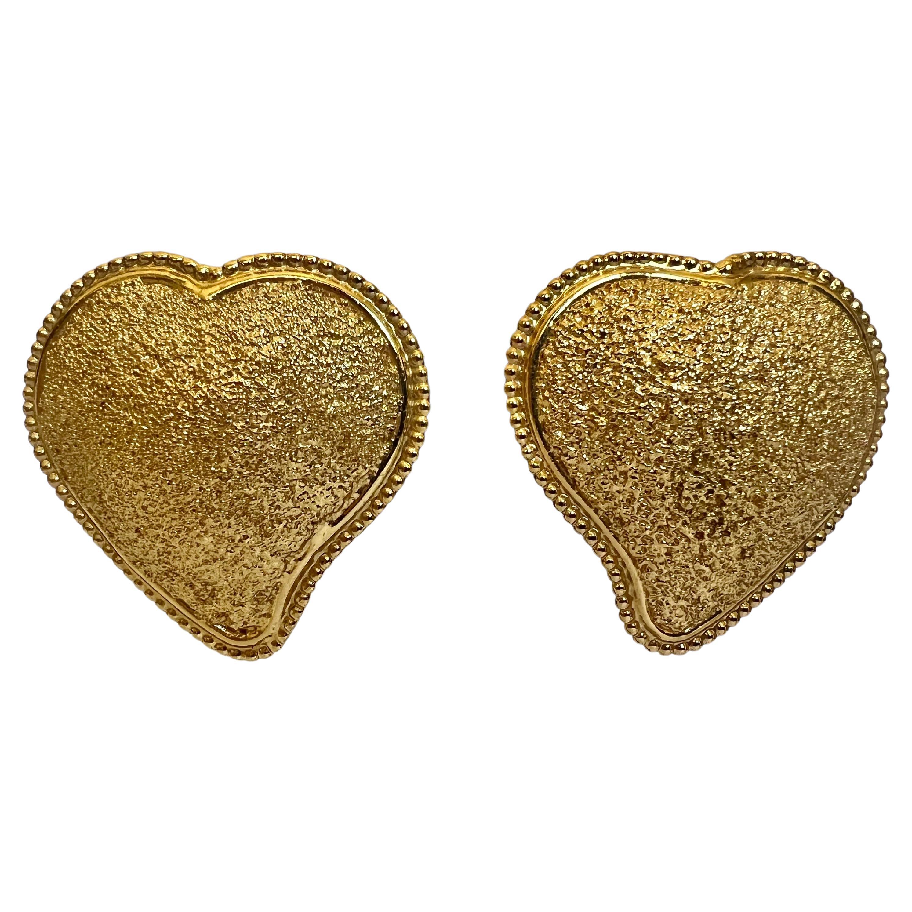 Vintage Yves Saint Laurent (YSL) Large Textured Gold Earrings  For Sale